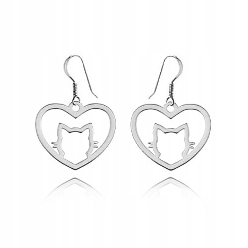 

Srebrne Kolczyki Kotek Kot Serce srebro 925