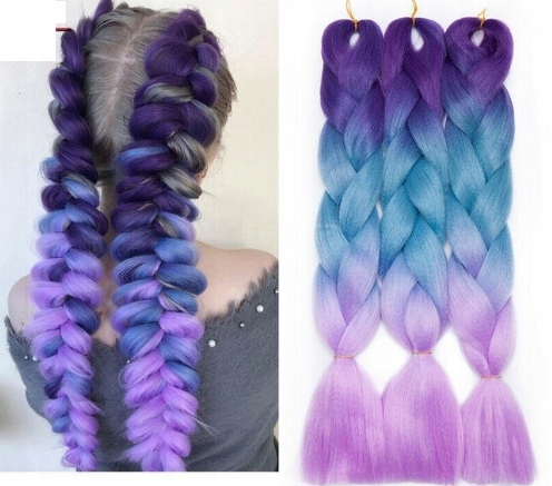 WŁOSY SYNTETYCZNE WARKOCZYKI OMBRE WIELOKOLOROWE