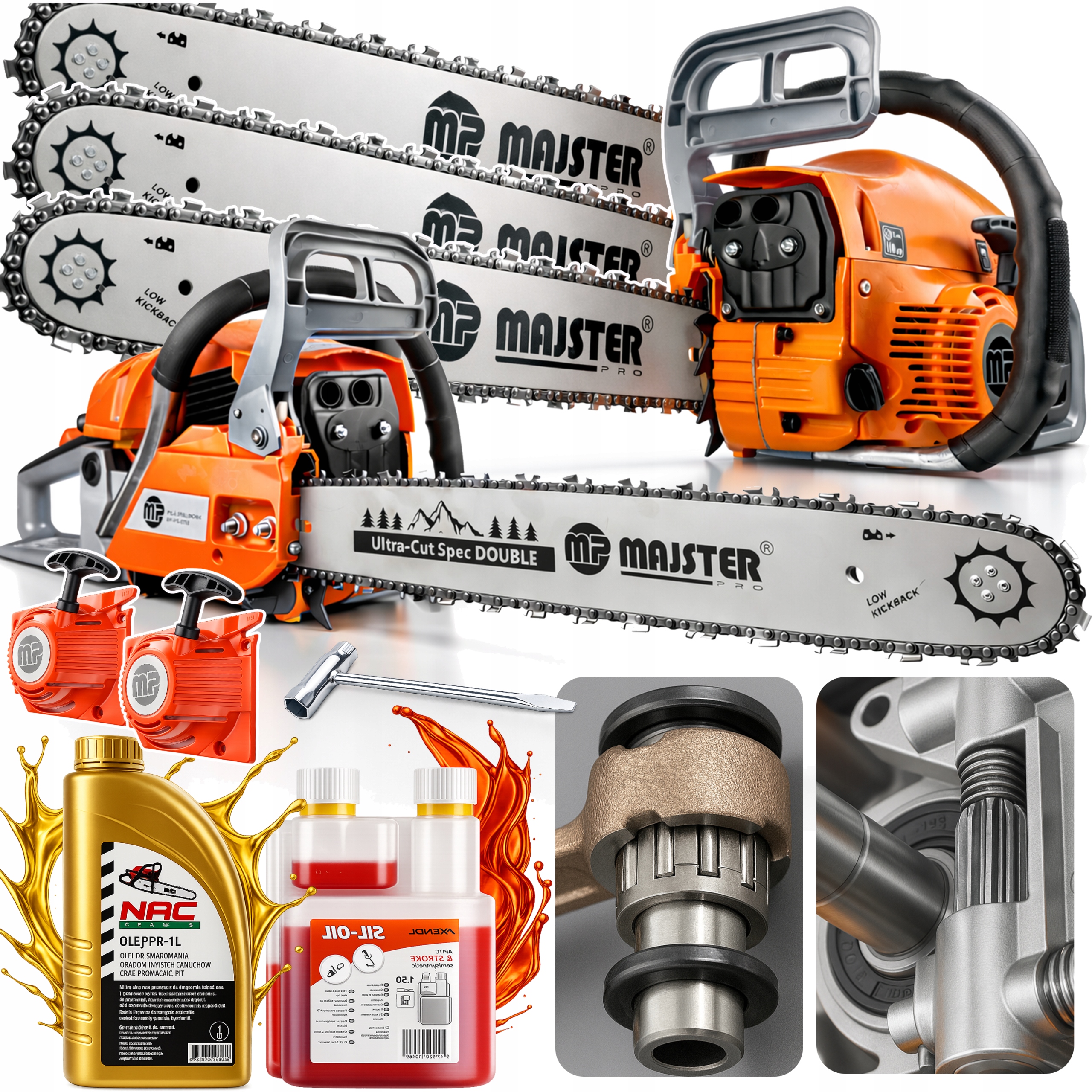 Piła Spalinowa Pilarka Łańcuchowa 5,7km 58cm³ 2x łańc/prowad+Olej zest XXXL