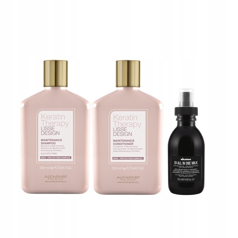 Alfaparf Keratin Therapy šampon 250 ml kondicionér 250 ml Davines mléko 135 ml