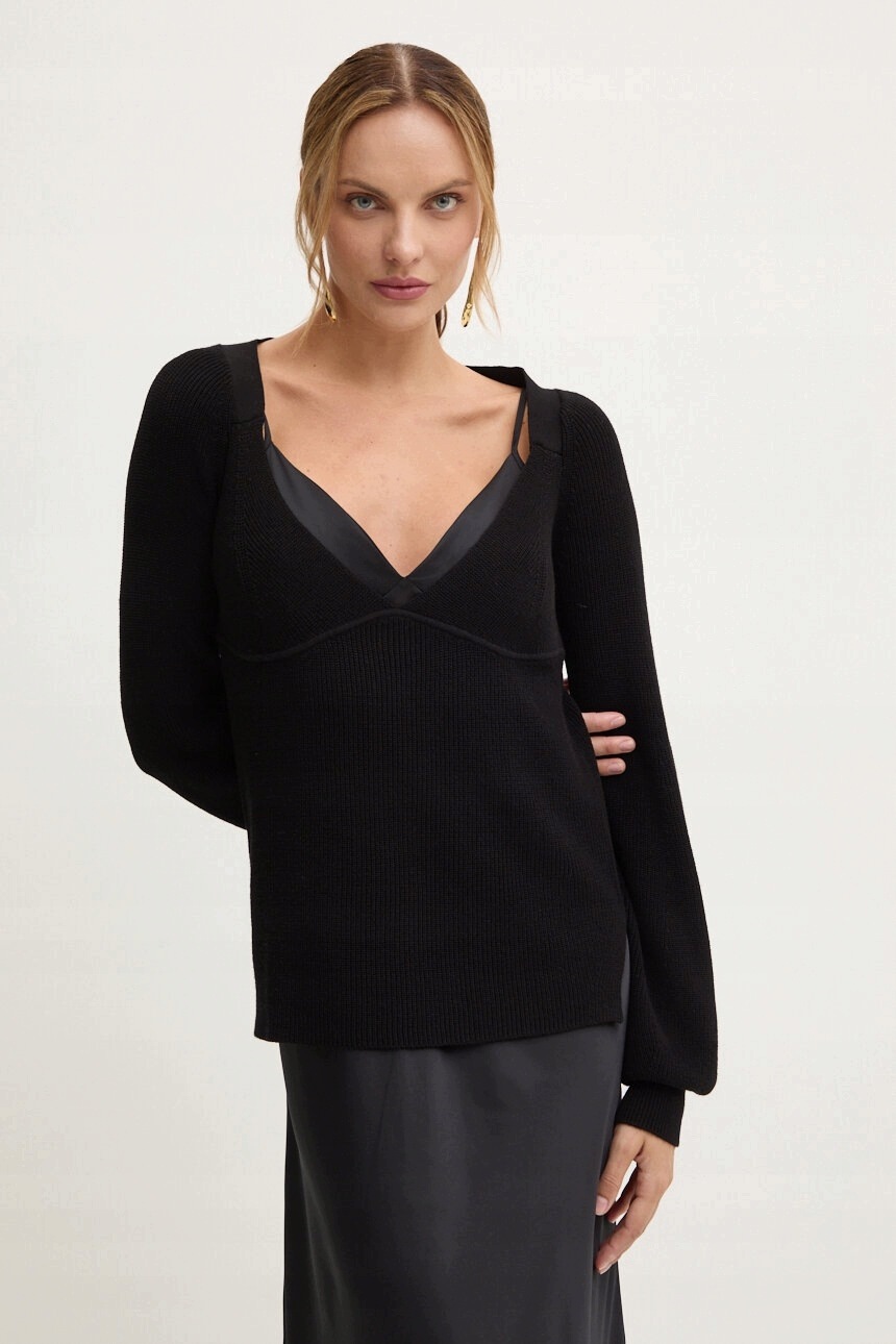 Twinset svetr černý maxi s rozevřením 242TP3112 VEL.42