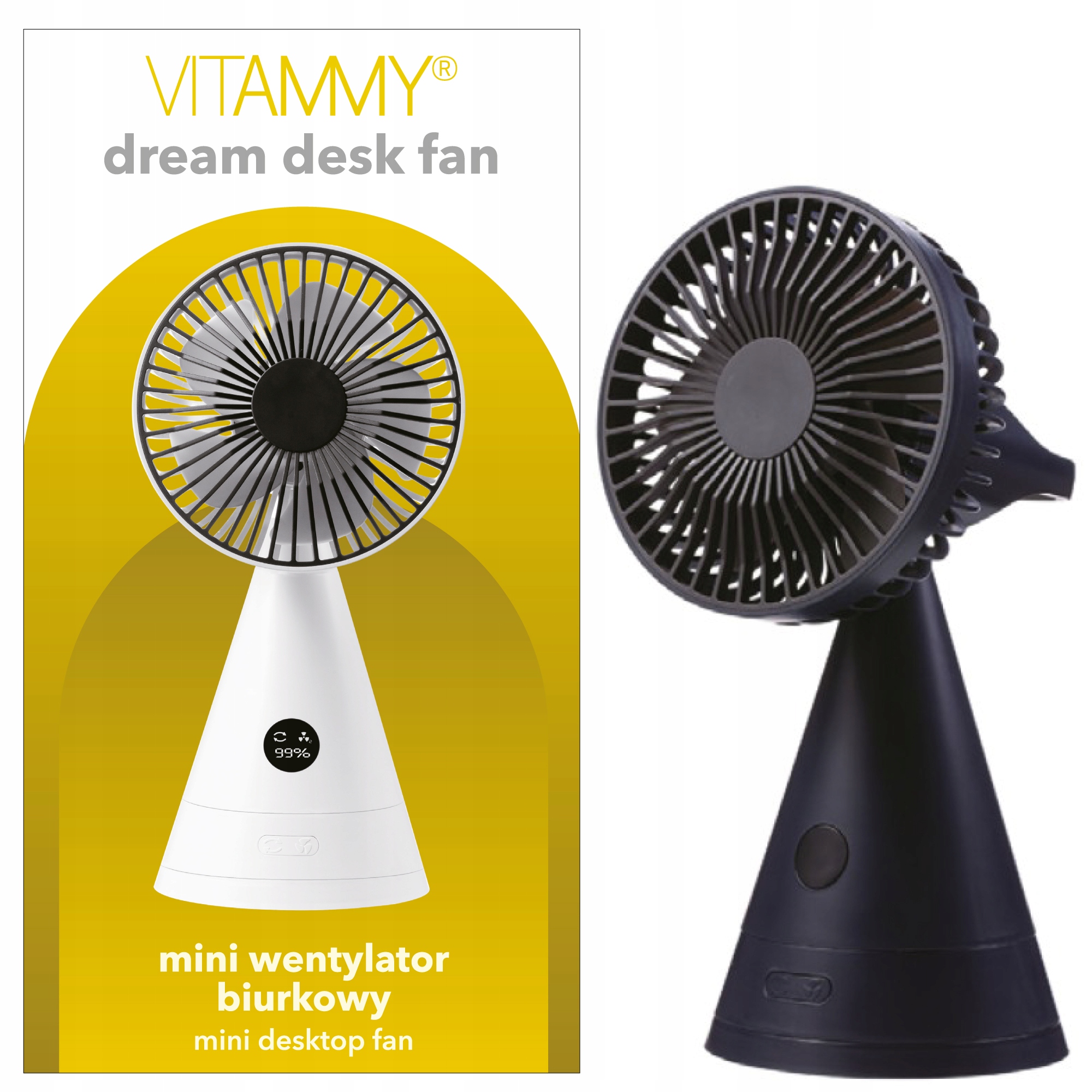 Wiatrak Wentylator Biurkowy Przenośny Mały Wydajny Usb Z Lusterkiem Vitammy