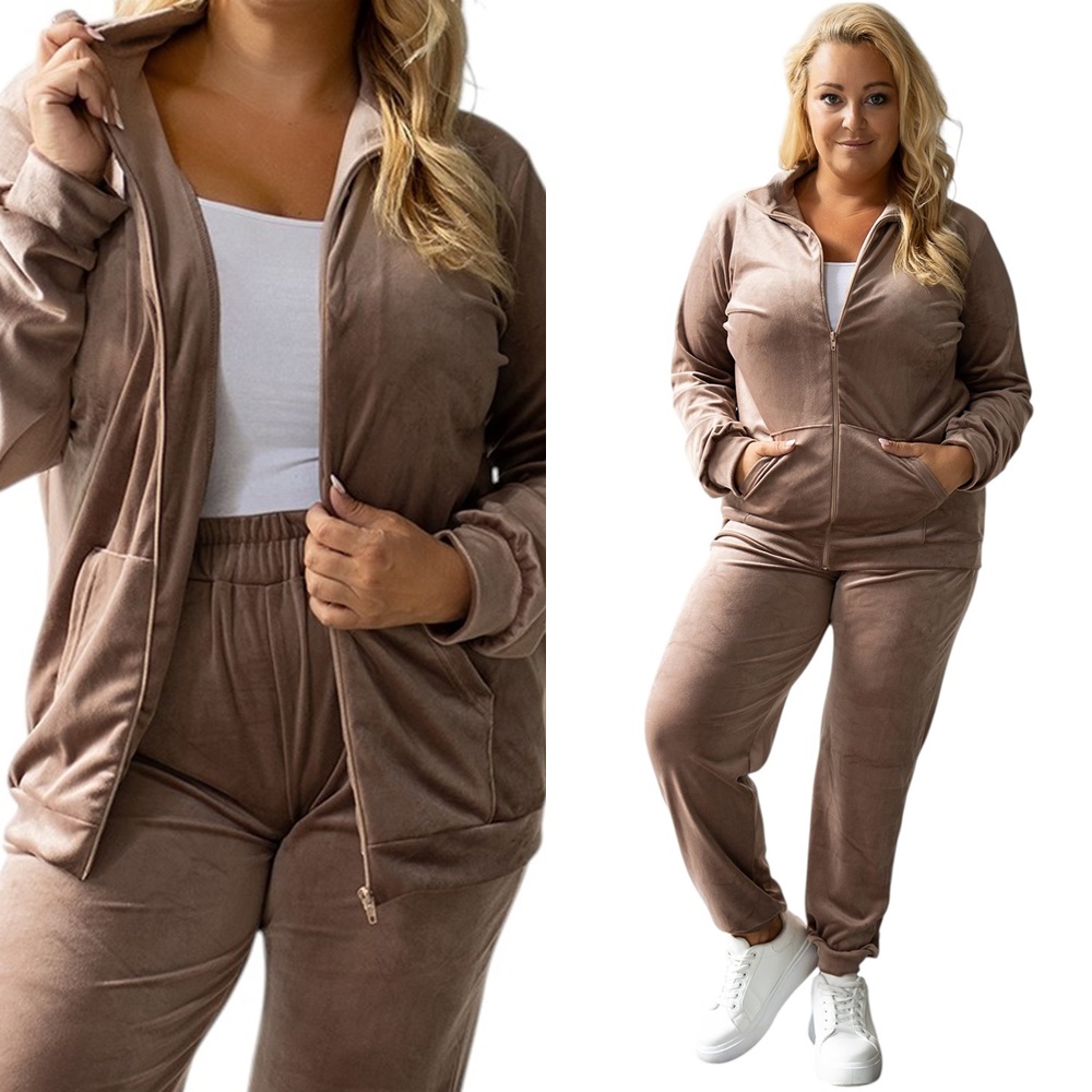 Dámský Teplákovka velurový komplet bez kapuce XXL/3XL Béžový
