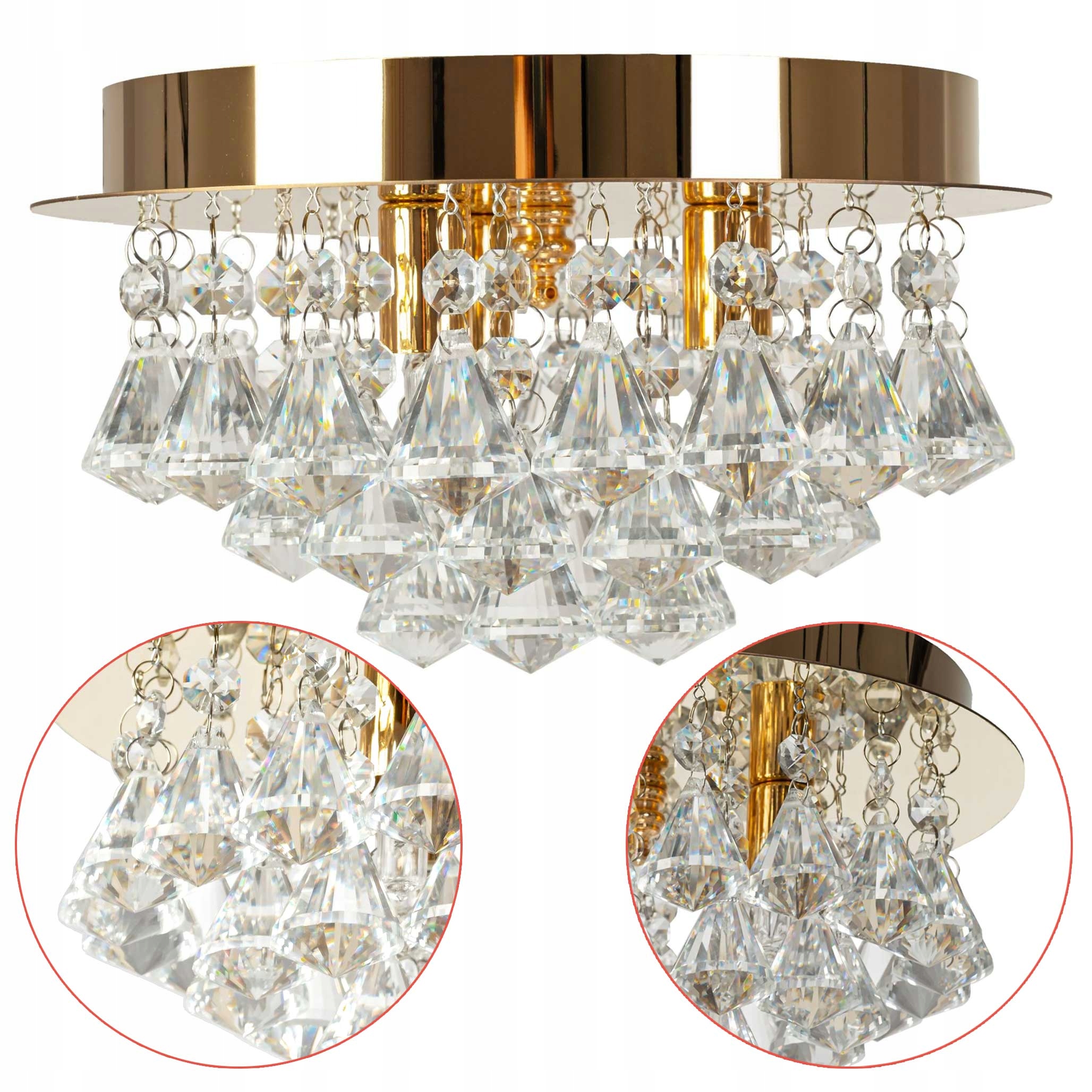 Zlatý Stropné Svietidlo s kryštálmi 25 cm Okrúhla zrkadlová stropná lampa Glamour