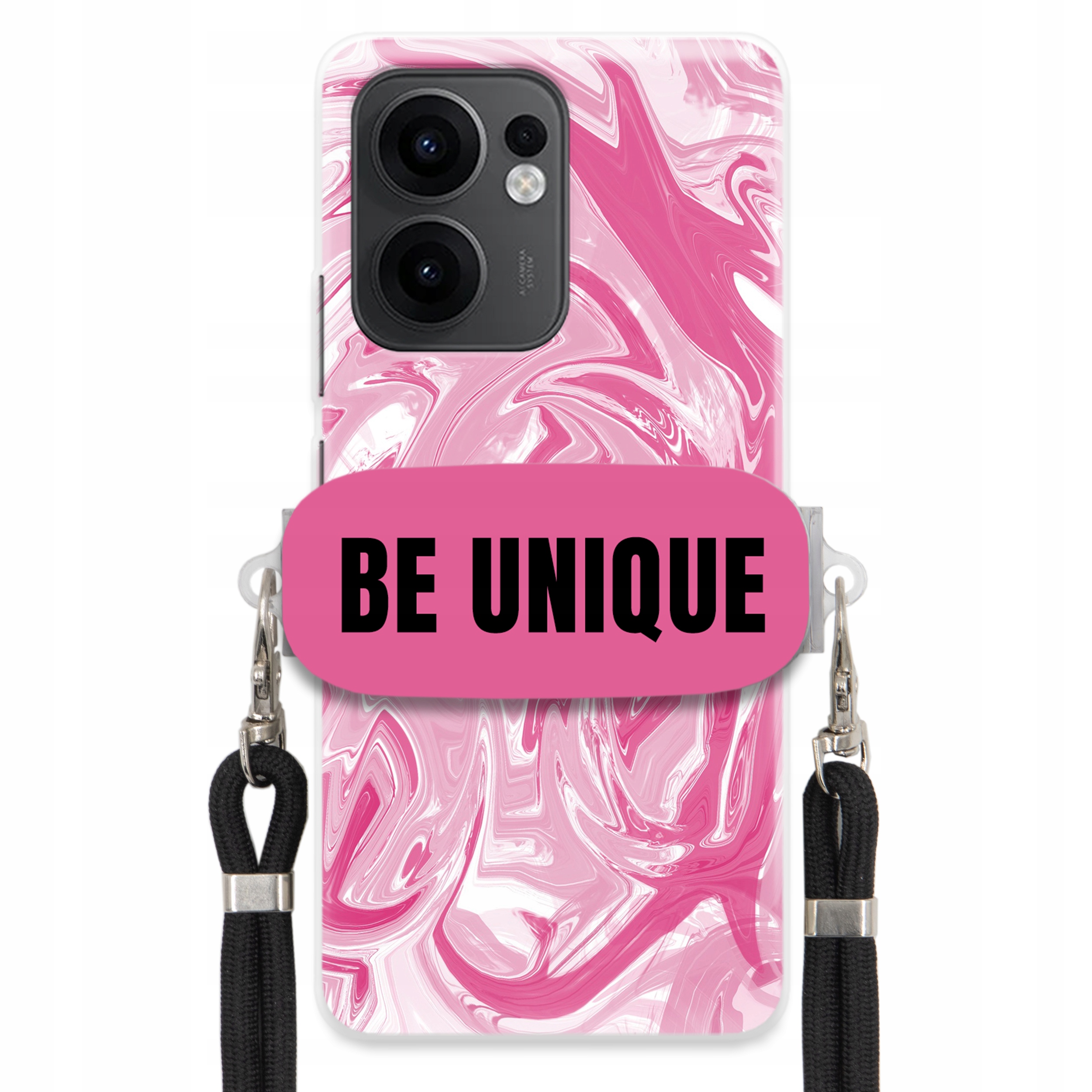 Puzdro pre Oppo Reno 13F 4G Case držiak na šnúrku Čierna Ružová Mramor Unique
