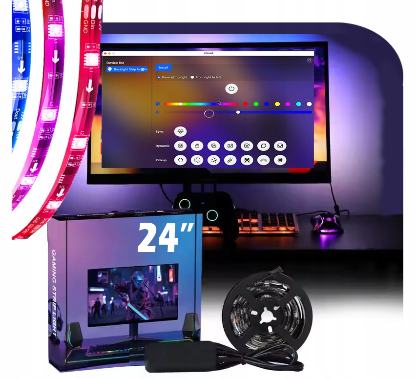 Zestaw Taśma Led Usb Rgbic Pc Ambient Synchronizacja ekranu 24" dla graczy