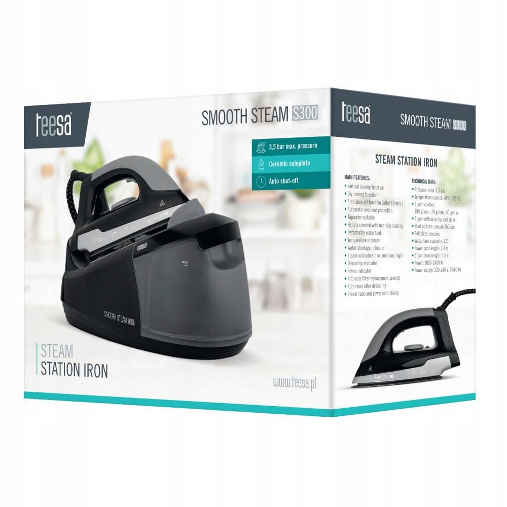 STACJA PAROWA ŻELAZKO 2400W GENERATOR PARY 3,5 BAR Kolor dominujący czarny