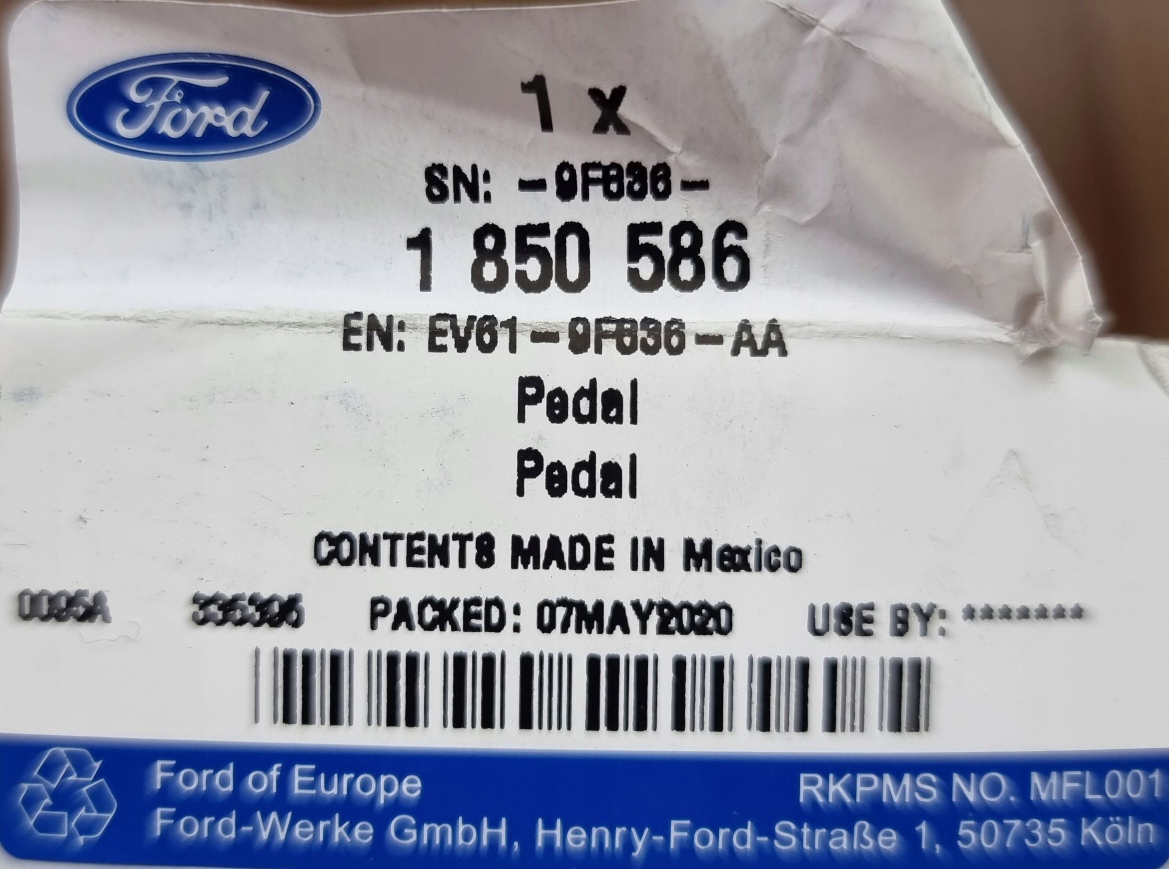 PEDAŁ GAZU FOCUS MK3 FL 2014- _ FORD OE 1850586 Jakość części (zgodnie z GVO) Q - oryginał z logo producenta części (OEM, OES)