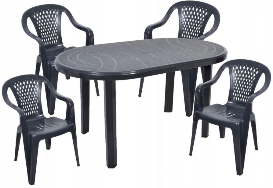 

Mocny! Zestaw 4+1 Duży Owalny Stół Krzesła Grafit