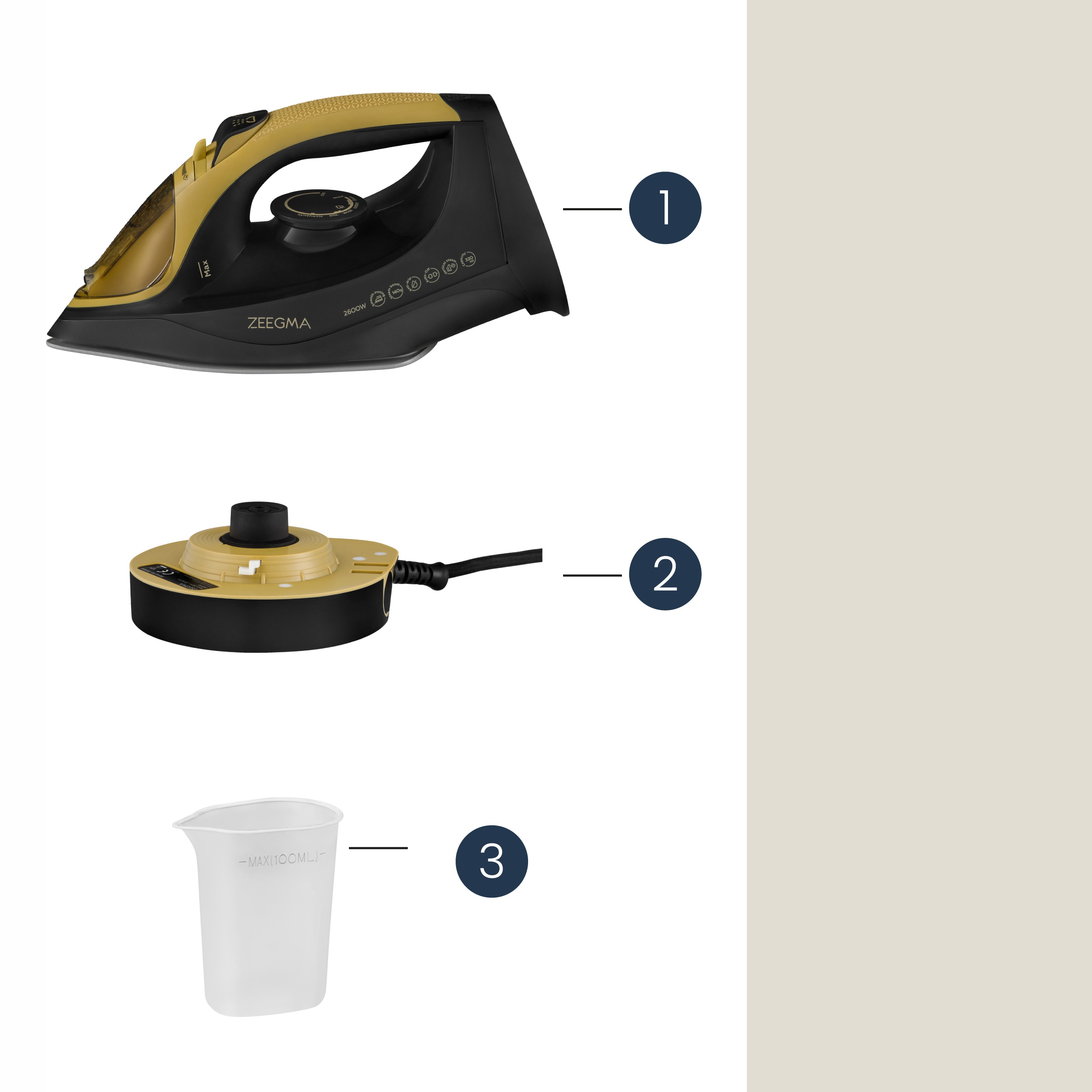 ŻELAZKO CERAMICZNE BEZPRZEWODOWE 2600W Gotowe w 3 sek Zeegma PROMOCJA Regulacja temperatury pokrętło