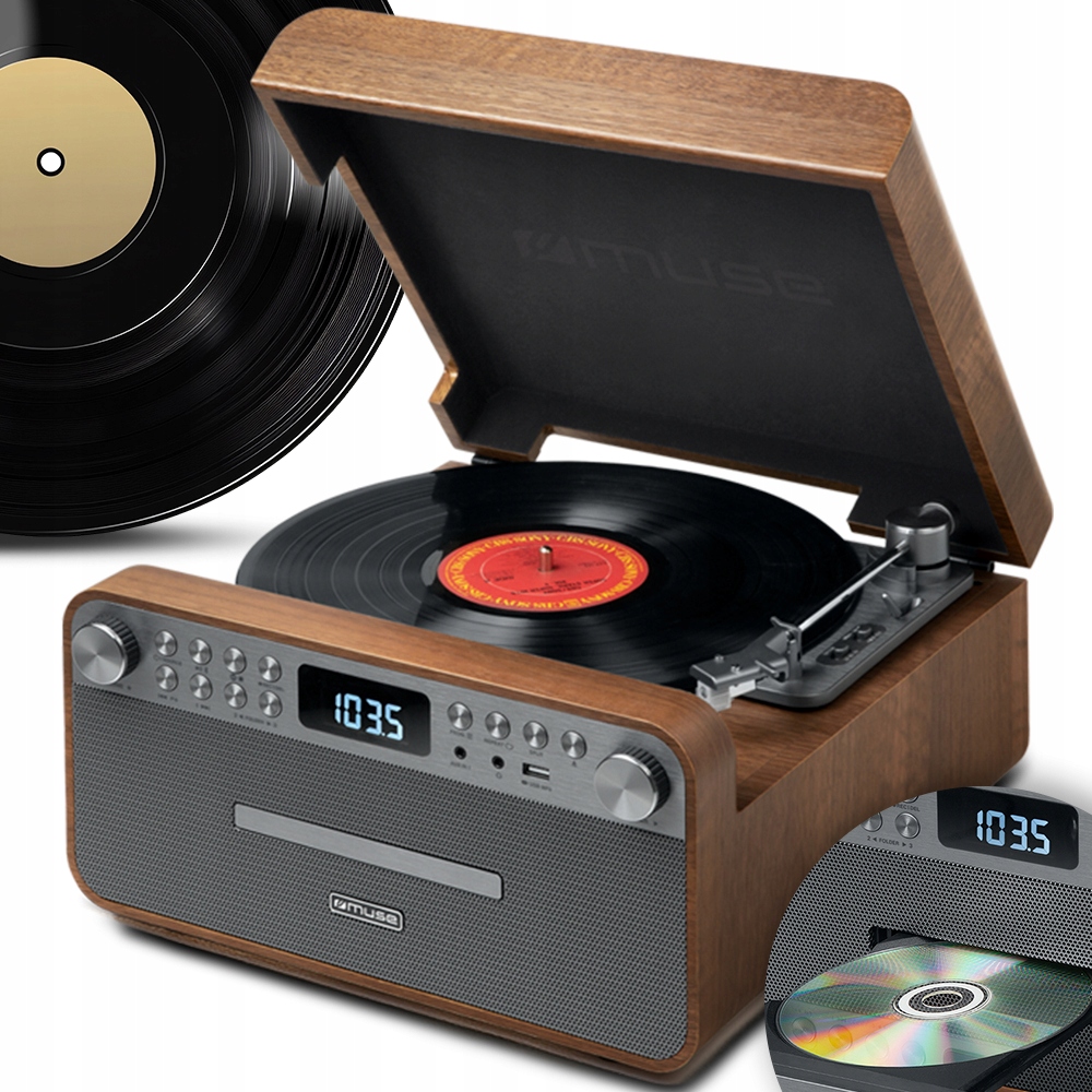 Mikrowieża Gramofon Bluetooth CD Usb Radio Fm Aux Audiotechnica Muse MT-118