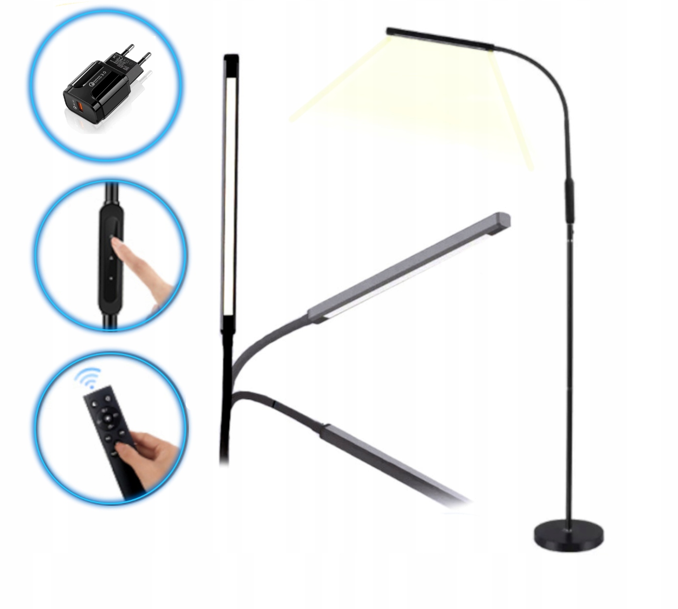 Nowoczesna Lampa Led Stojąca Podłogowa Lampka Biurkowa Nocna Pilot Zasilacz