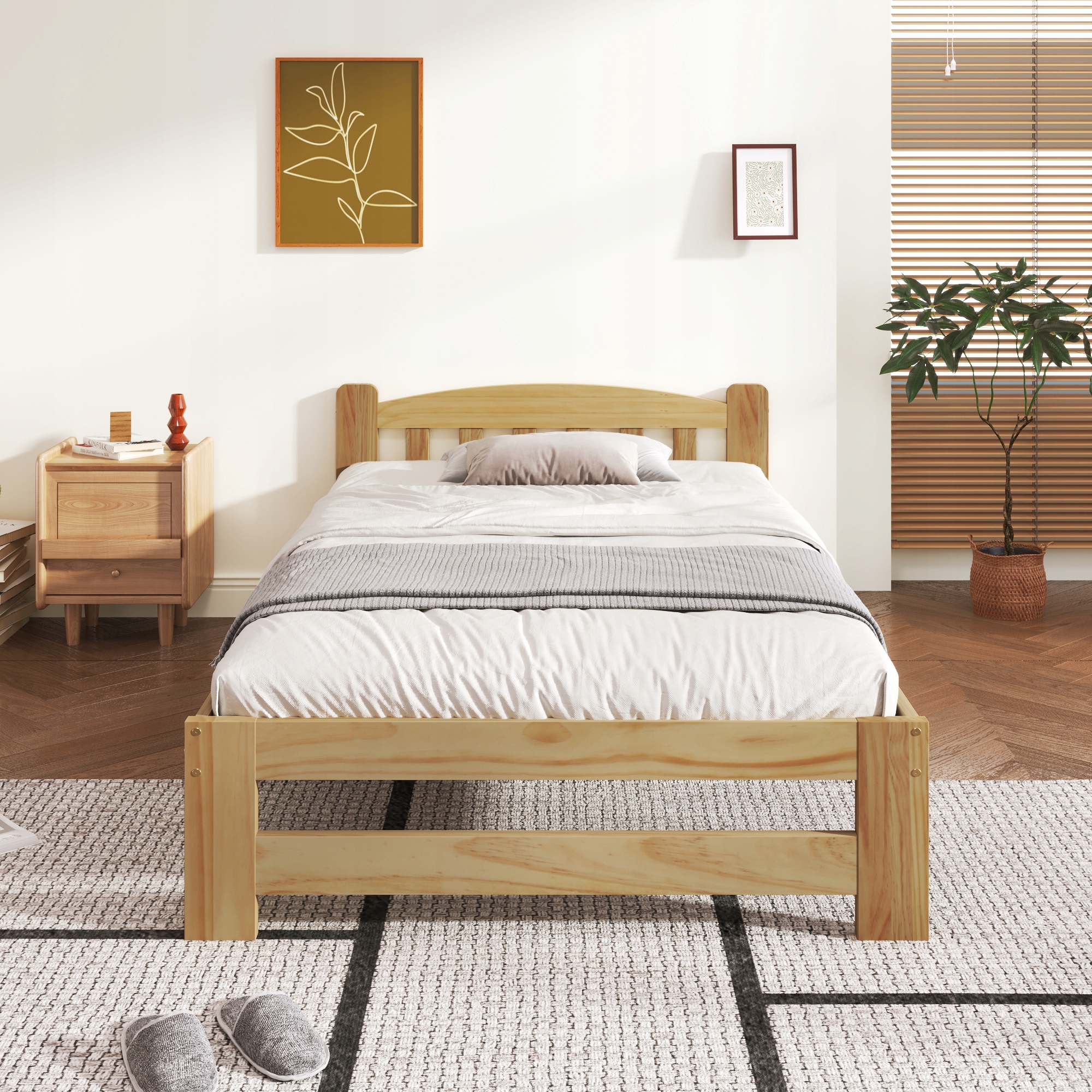 Prírodné drevené lôžko 90x200: Borovica, štýl Futon, škandinávsky