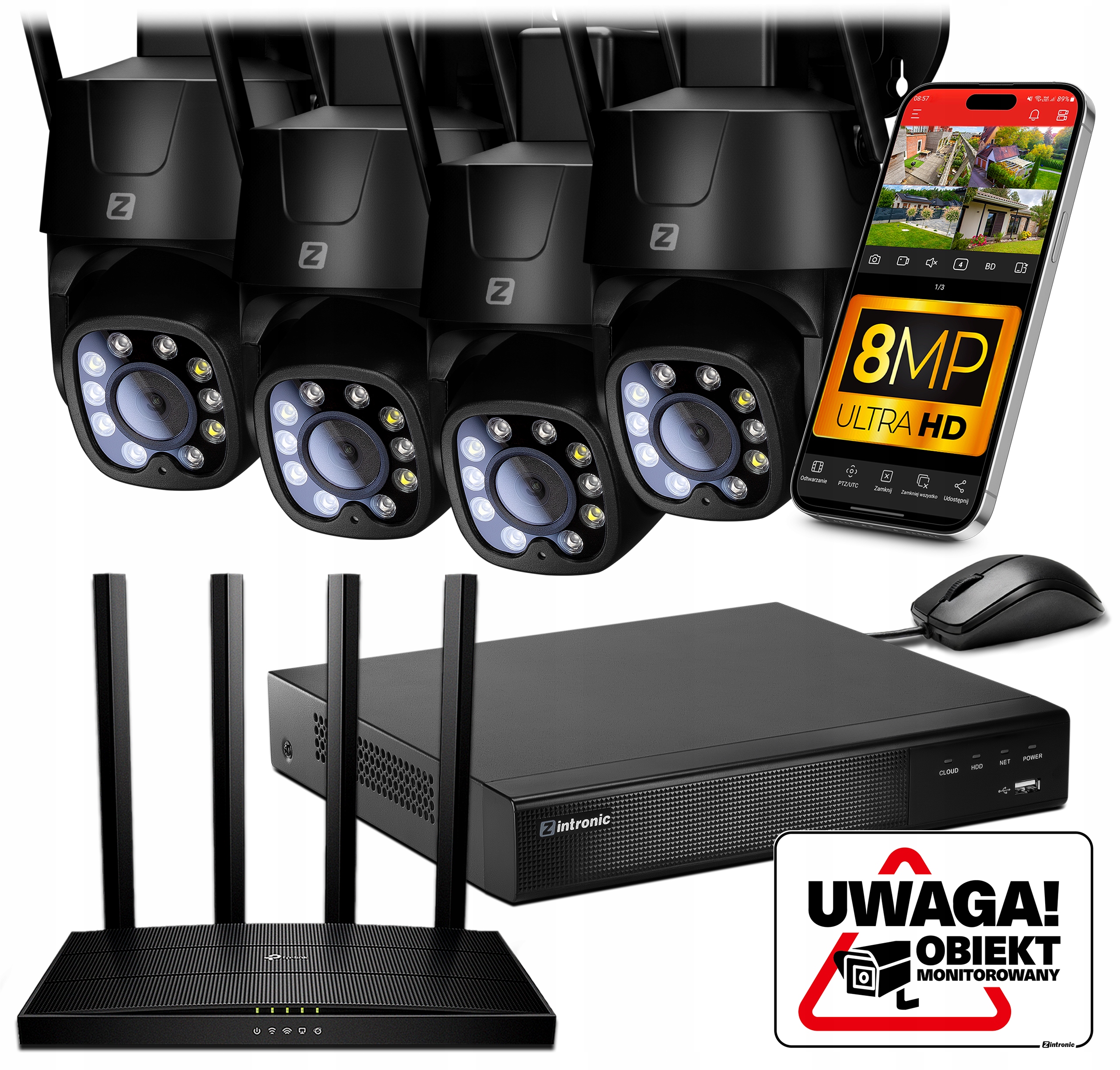 Sada Monitoringu 4 kamery černá Ip WiFi 8MPx Detekce lidí, bez disku