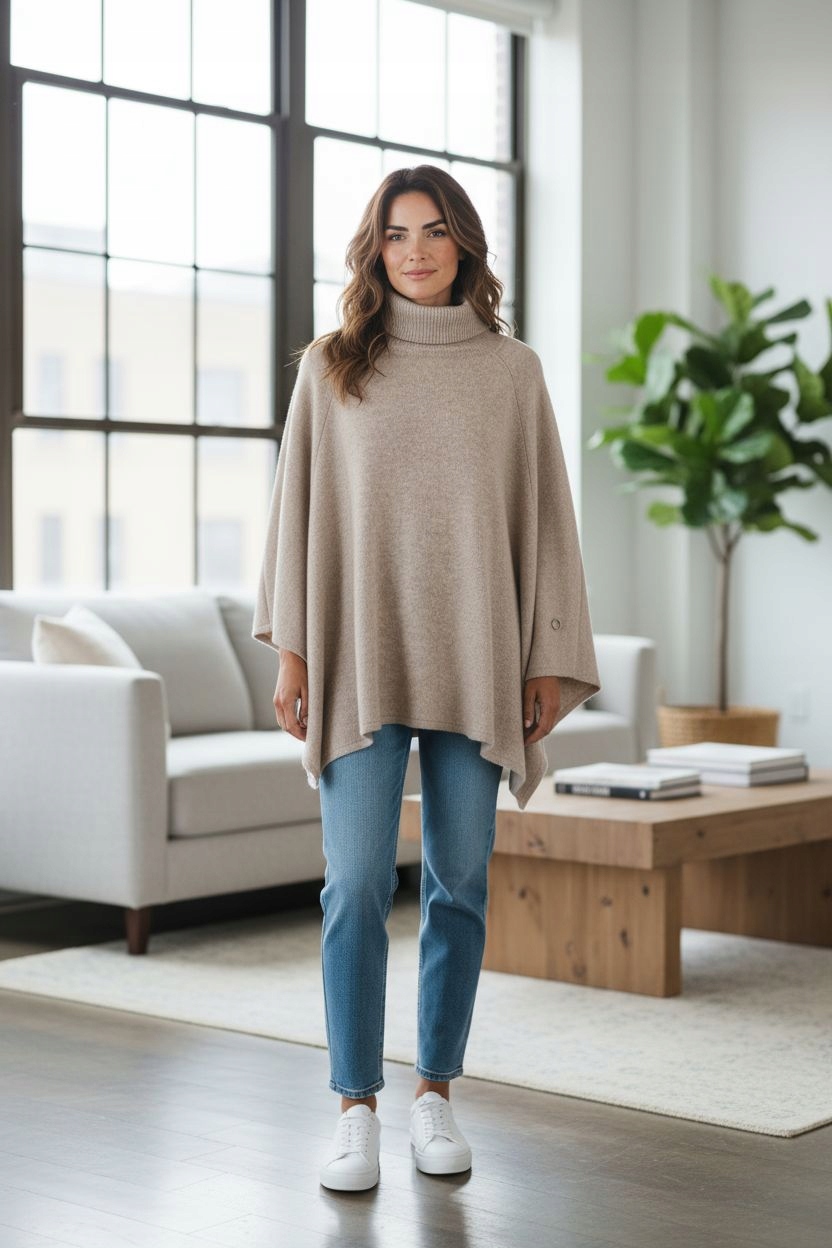 Stock LM Beżowe Ponczo Wełna L