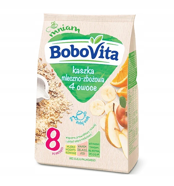 BoboVita Mliečno-obilná kaša 4 ovocie po 8. mesiaci 230 g