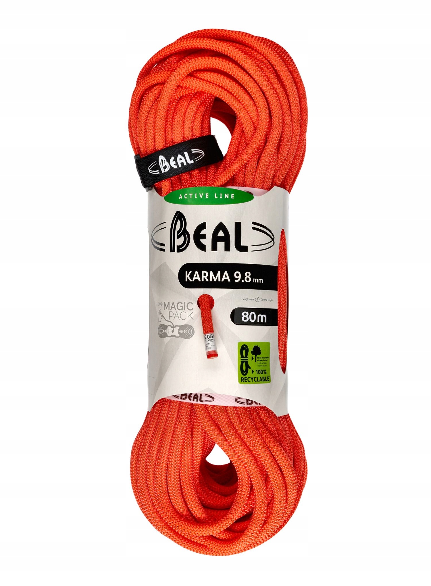 Dynamické lano Beal Karma 9,8 mm 80 m pevná oranžová barva