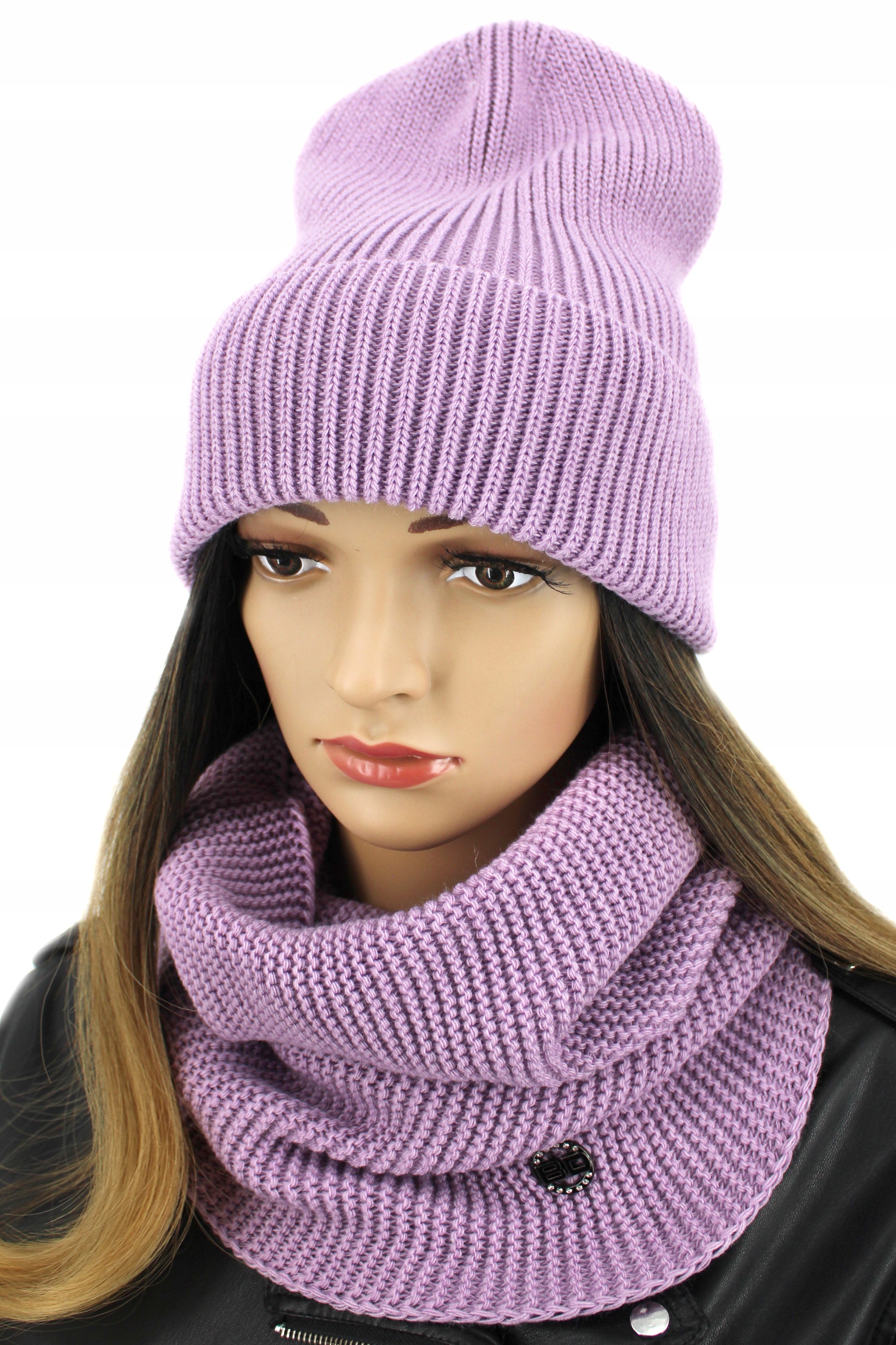 KOMPLET DAMSKI MŁODZIEŻOWY KOMIN CZAPKA BEANIE JESIEŃ / ZIMA