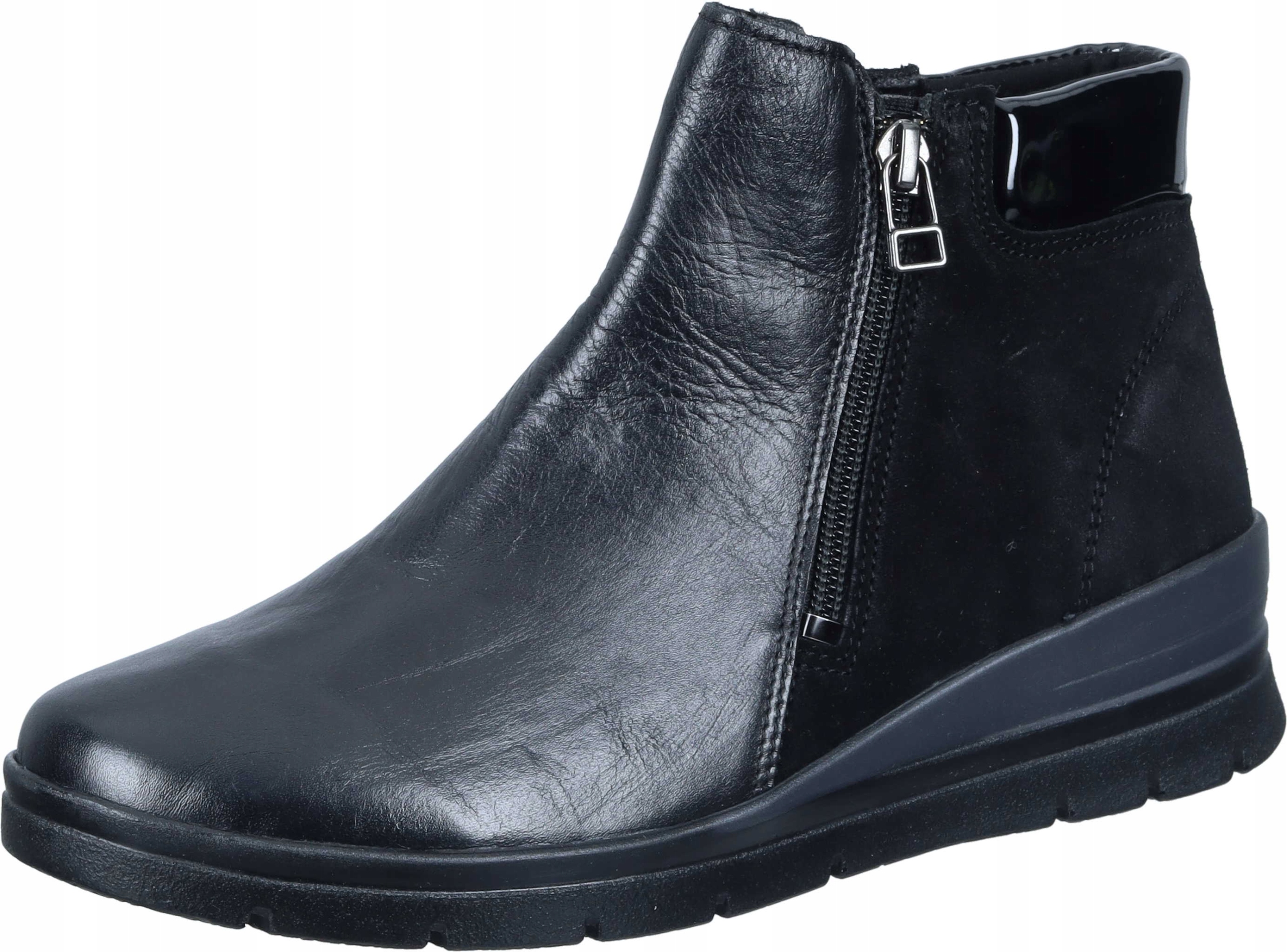 Černé Dámské Kotníkové Boty Comfortabel 990545-01 Kůže Plochý Podpatek VEL.39