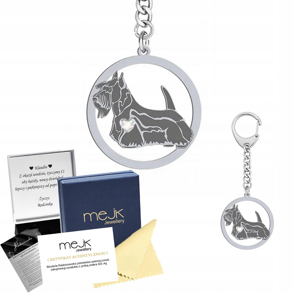 Přívěsek Na Klíče s teriérem ze Skotska Stříbro 925 Žena Gravírování Bonus