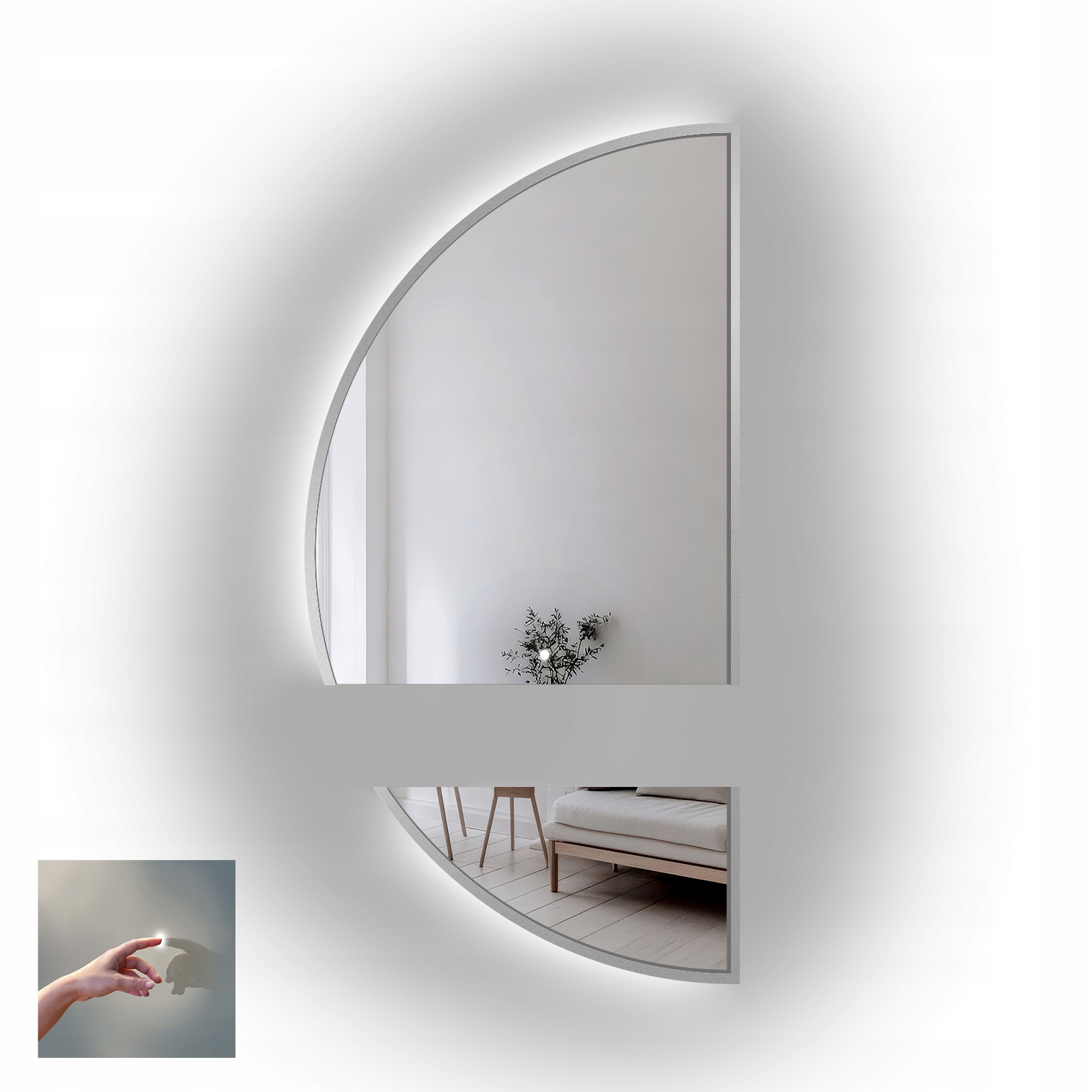 Zrcadlo půlkruhové Doppio ve stříbrném rámu Mdf ve dvou částech Led 75x150