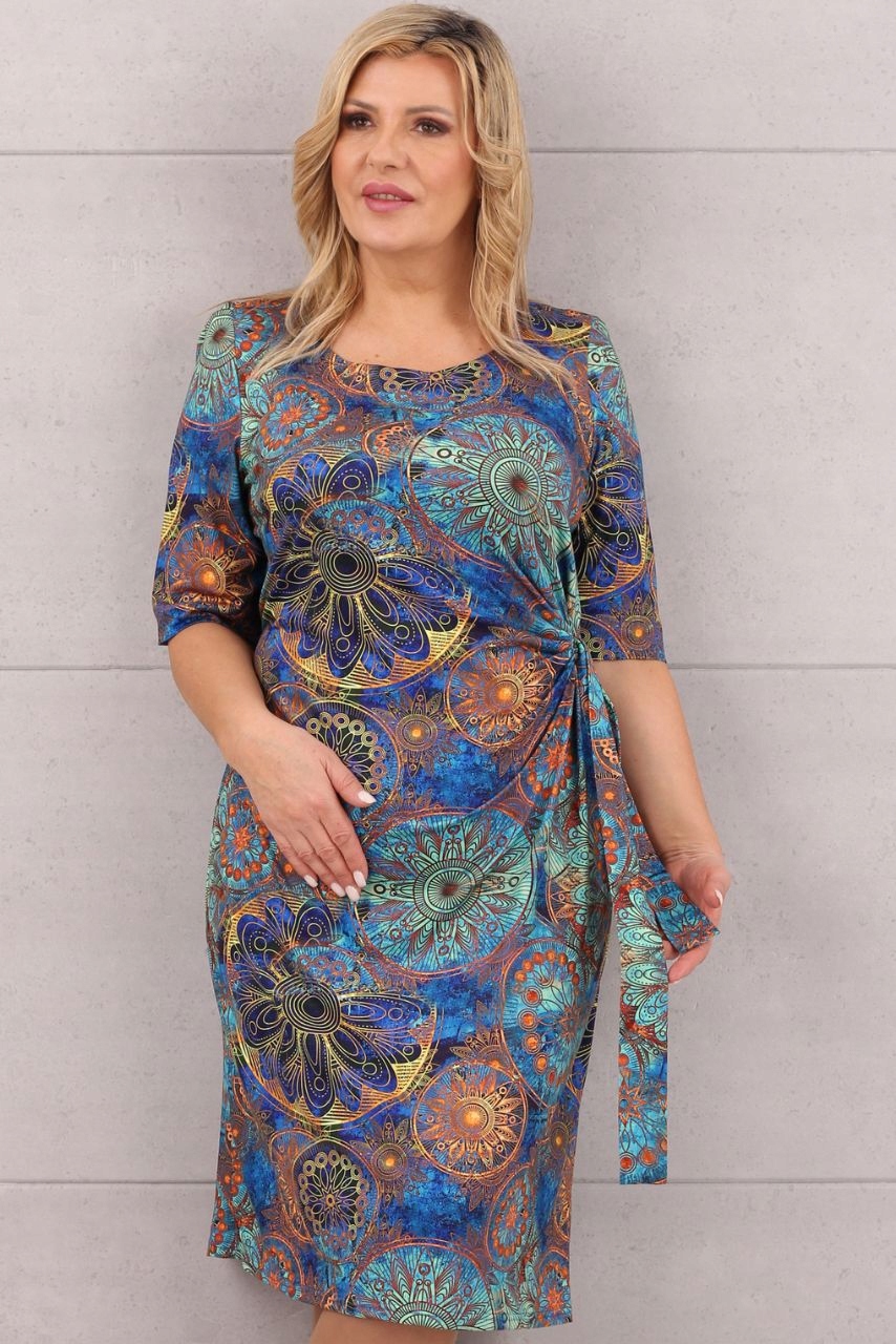 ELEGANCKA SUKIENKA ELASTYCZNA DUŻE ROZMIARY POLSKI PRODUCENT WIĄZANA Kolor wielokolorowy