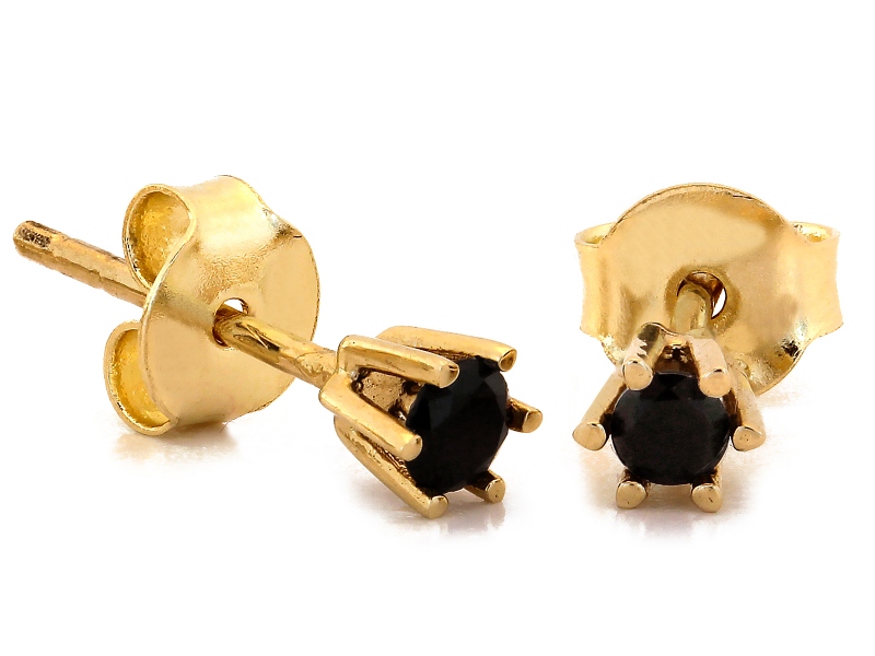 Zlaté Náušnice 585 ženské na tyči s černým zirkon, jemné