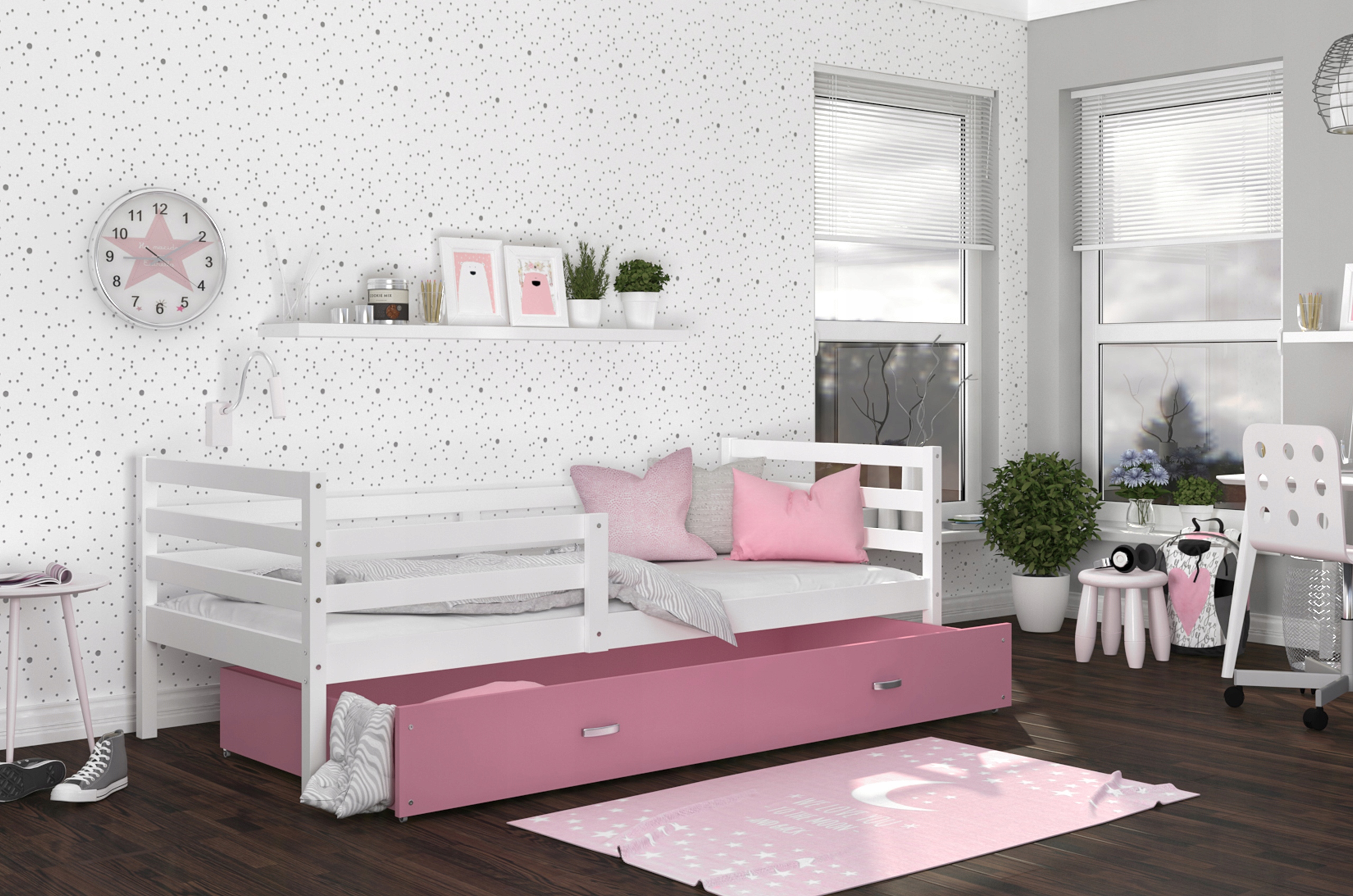 Łóżko dziecięce 200x90 szare różowe JACEK P Szerokość produktu 96 cm