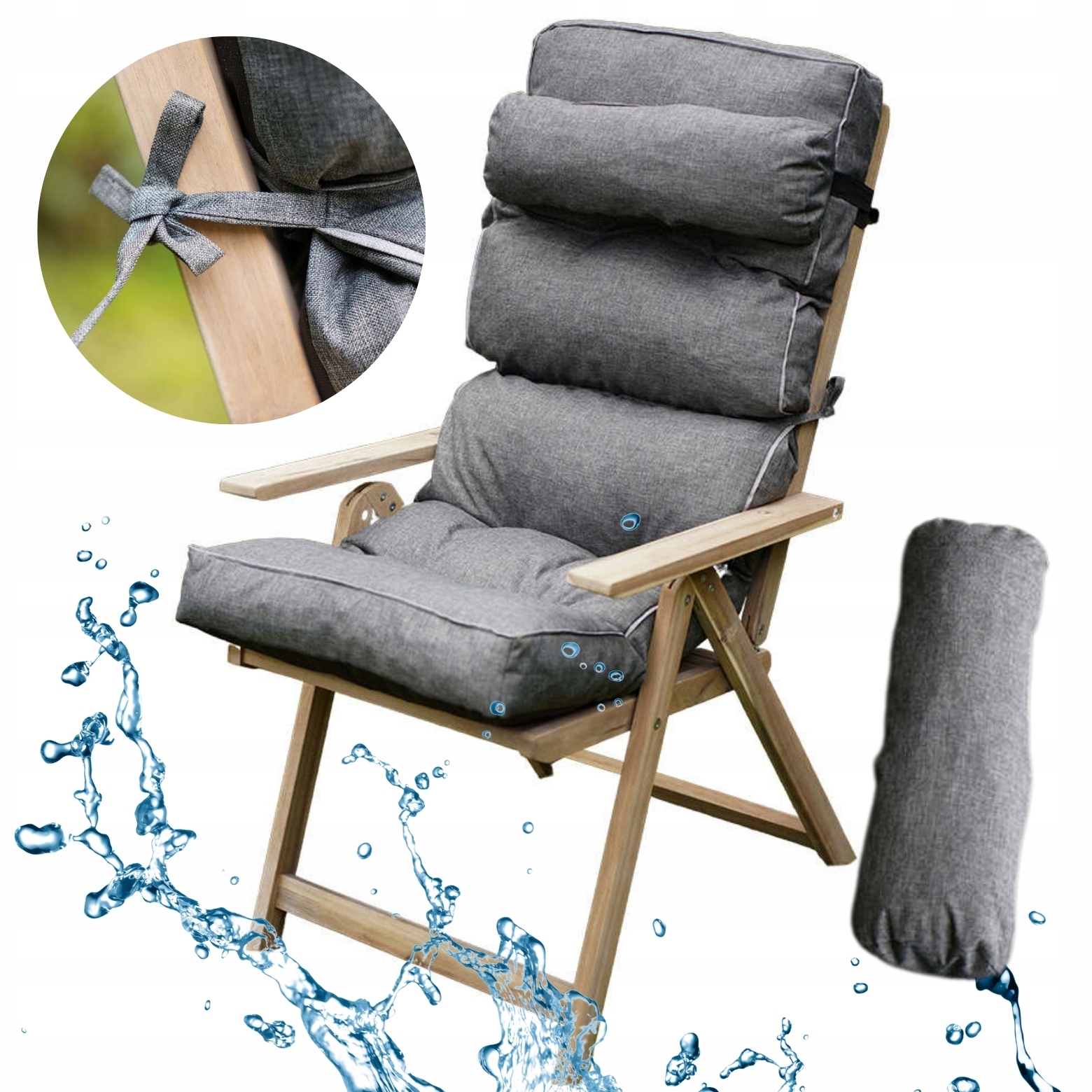 Polštář na zahradní židli lehátko Vodotěsný, vázaný Opěrka hlavy Bonus