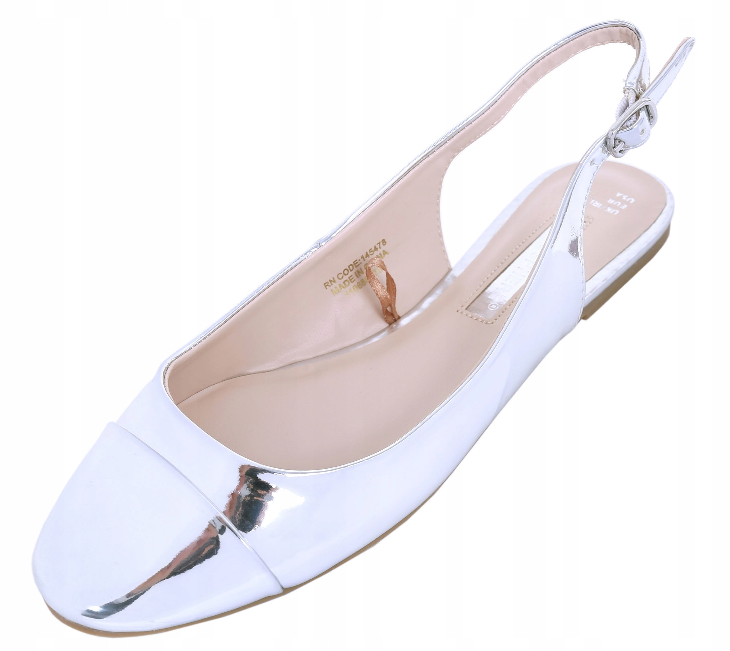 

Srebrne, lustrzane zapinane baleriny Primark 40/41