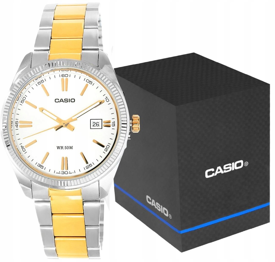 ELEGANTNÉ PÁNSKE HODINKY CASIO BICOLOR STRIEBORNO-ZLATÁ S DÁTUMOM