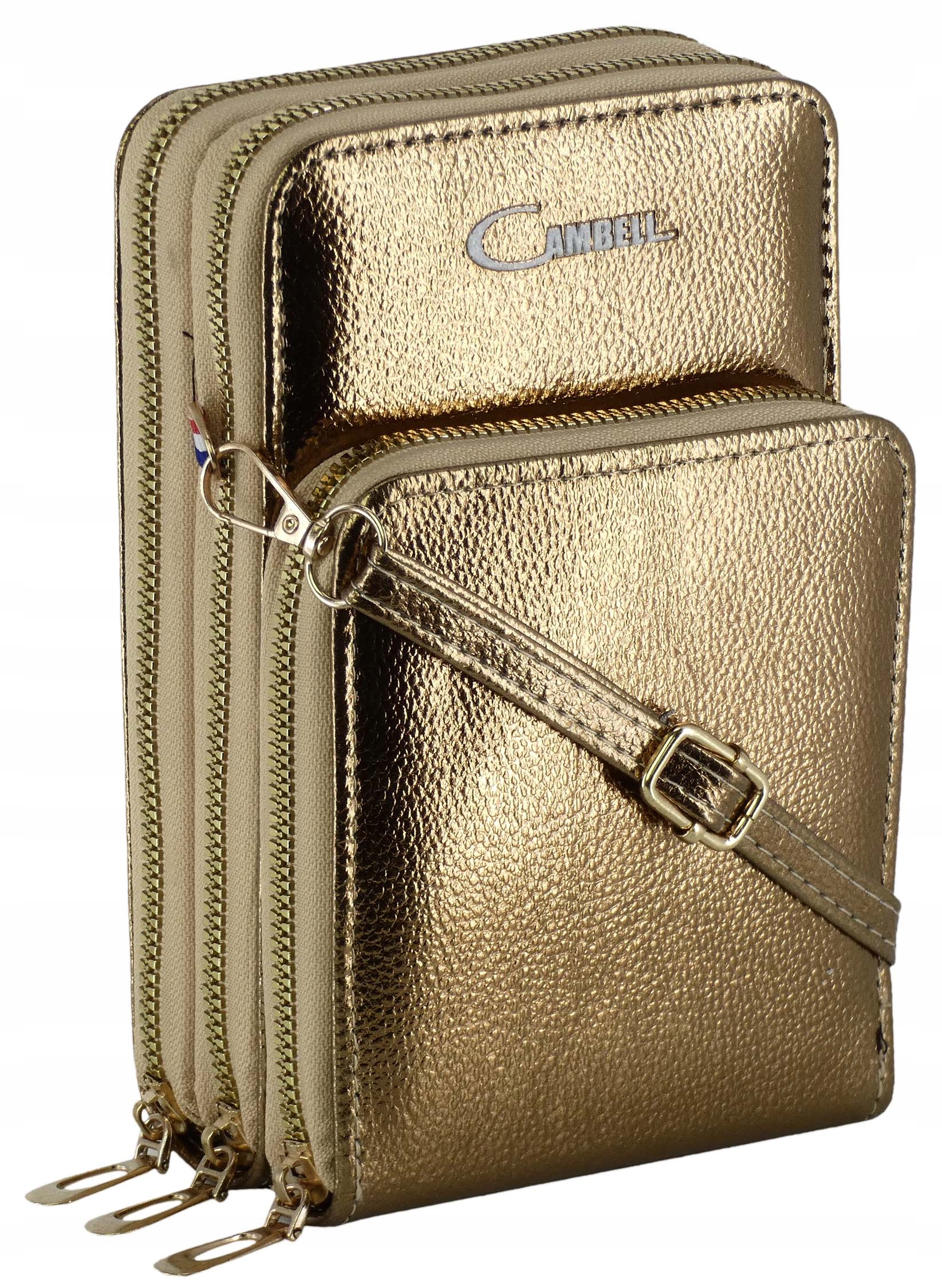 TOREBKA DAMSKA CAMBELL NA RAMIĘ SKÓRA EKOLOGICZNA ORGANIZER BAG ZŁOTA Materiał dominujący skóra ekologiczna