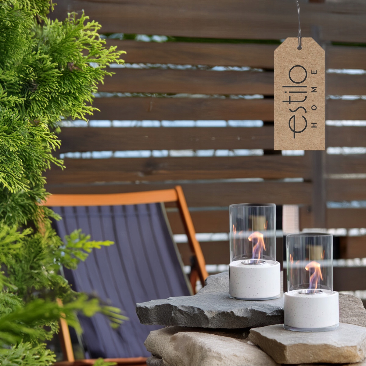 BIOKOMINEK Wolnostojący Biały na Stół Palenisko Lampion z Kamieniami DECO Szerokość 16 cm