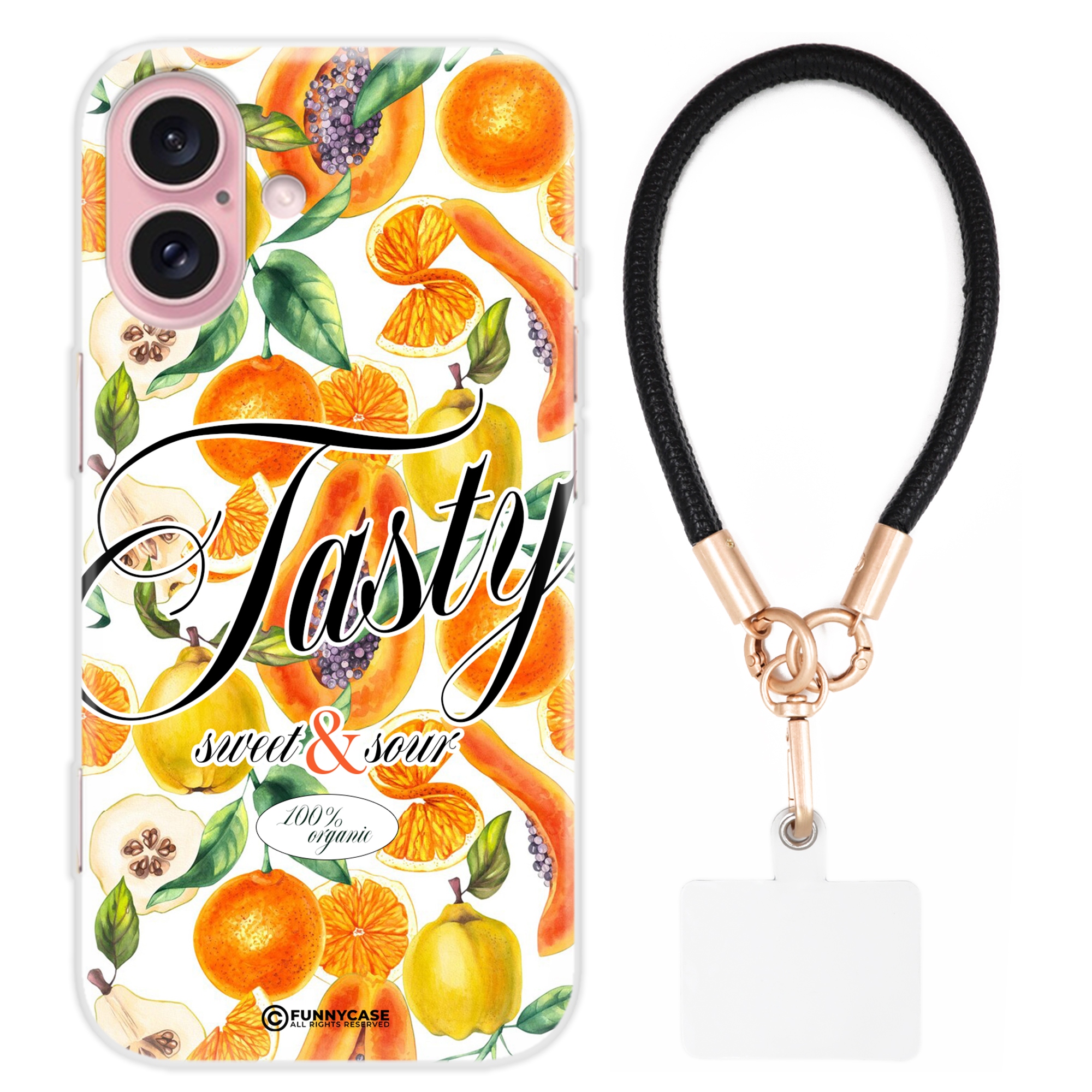 Pouzdro Pro Iphone 16 Case Ovocný Trend Citronky Kožené Vodítko Letní Vzor