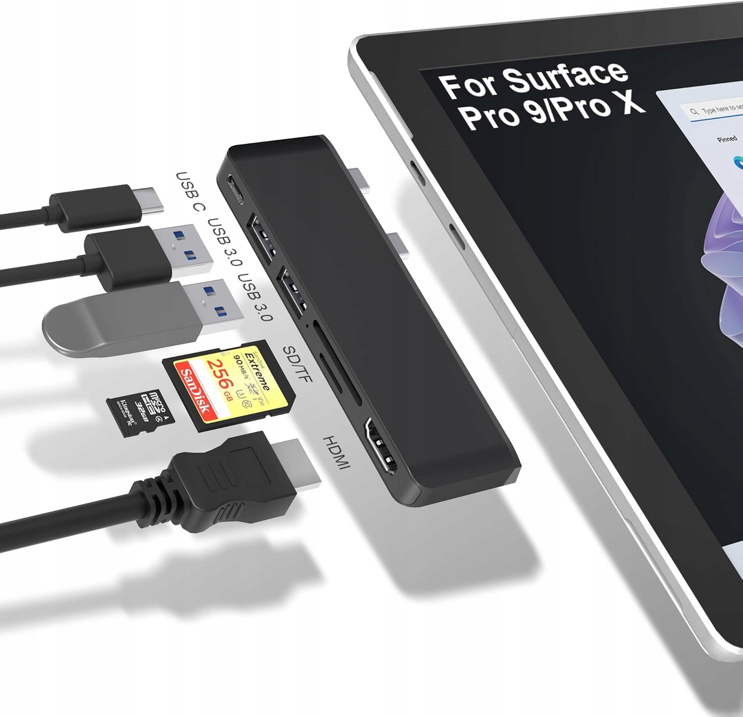 Stacja dokująca Hub 6w1 Microsoft Surface Pro 9/X Hdmi, Thunderbolt Usb 3.0