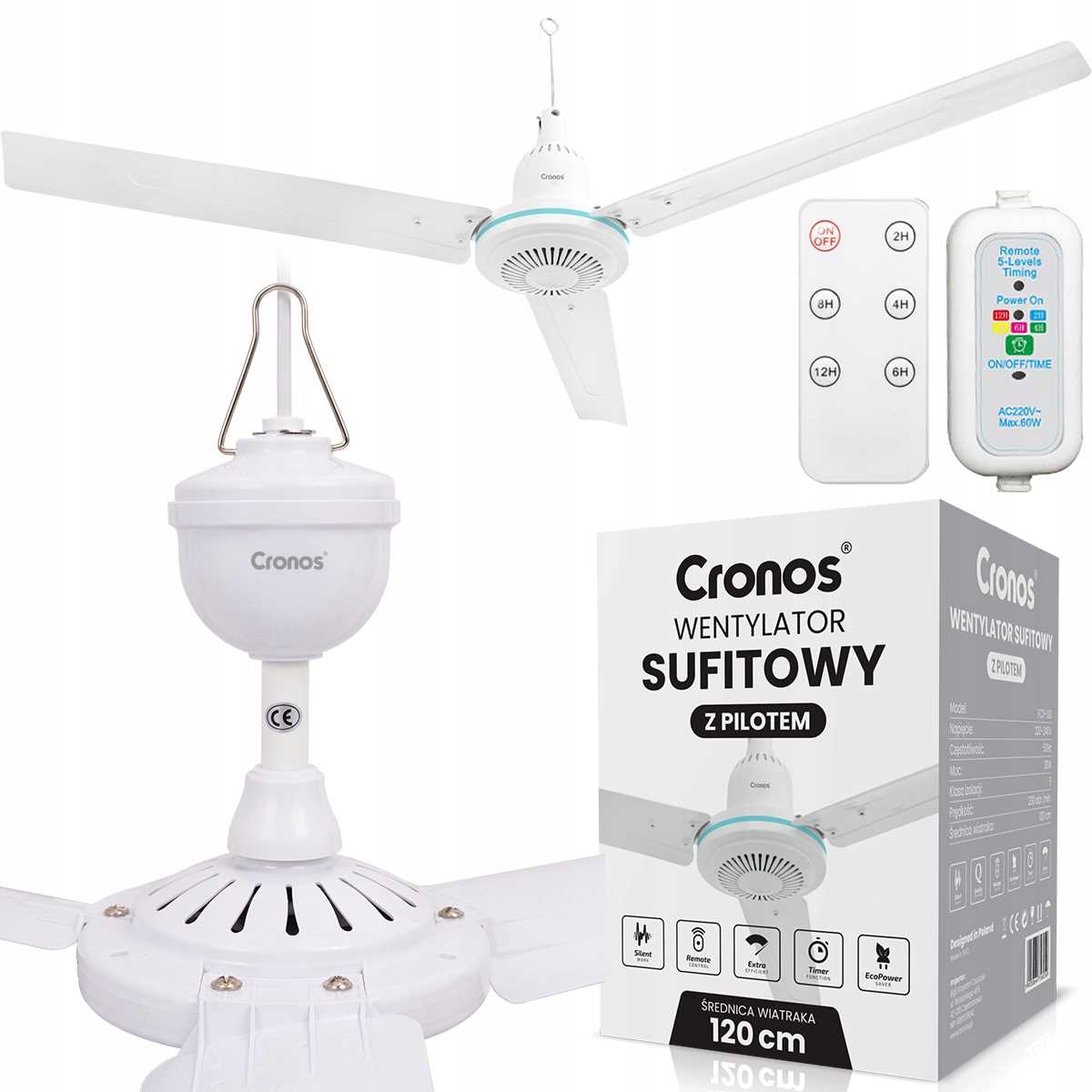 Stropní Ventilátor S Větrákem Tichý Bílý Větrák 120 cm Dálkový Ovladač Časovač
