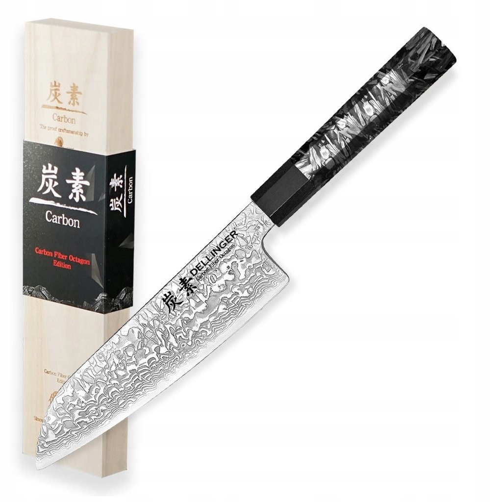 Nôž šéfkuchára Dellinger Carbon Fiber Octagon Santoku 185