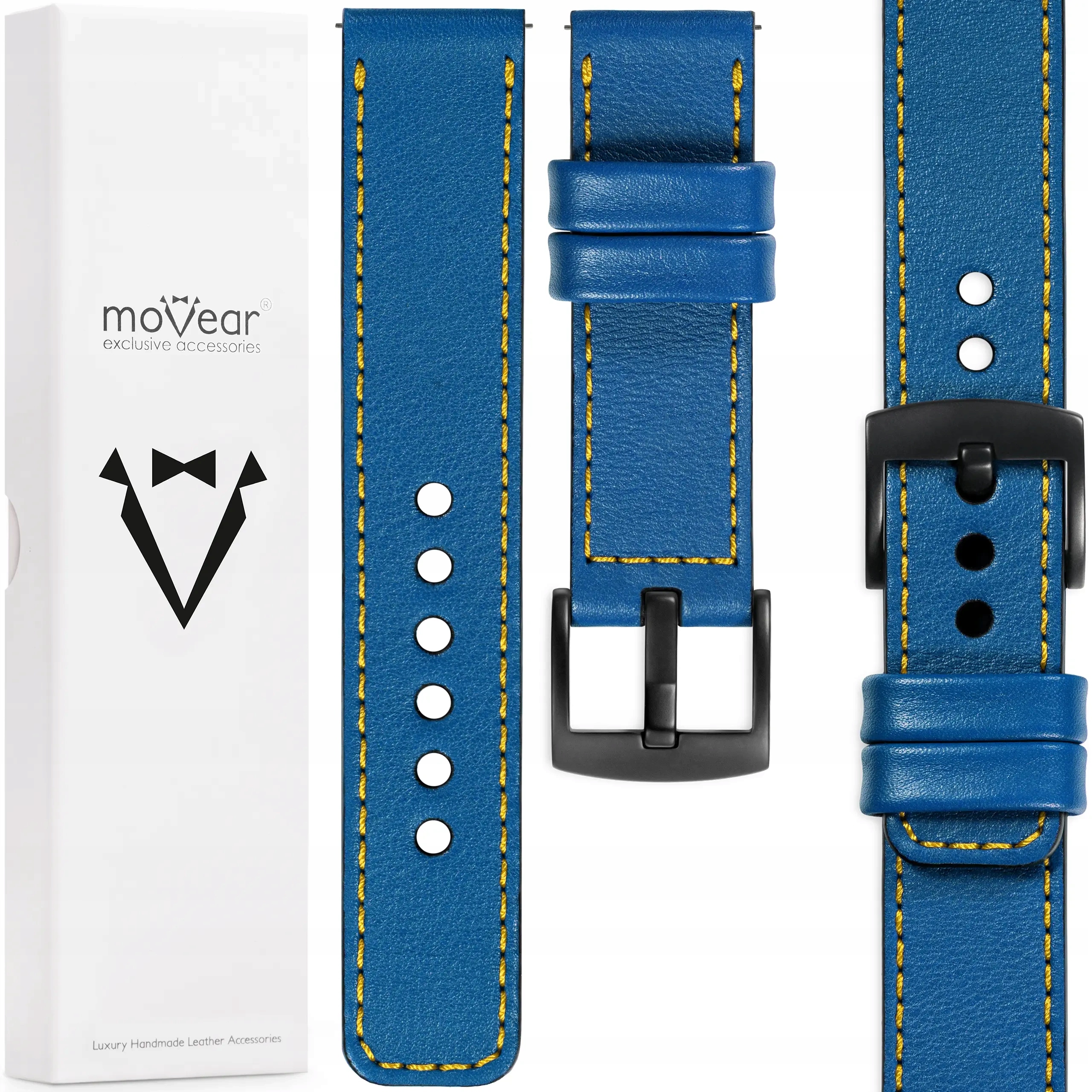 Pásek 26 mm pro prémiové hodinky, stylový Polský kožený Movear, modrý