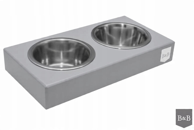 Levně Miska ze dřeva Duo Grey pro psa a kočku 2x420ml