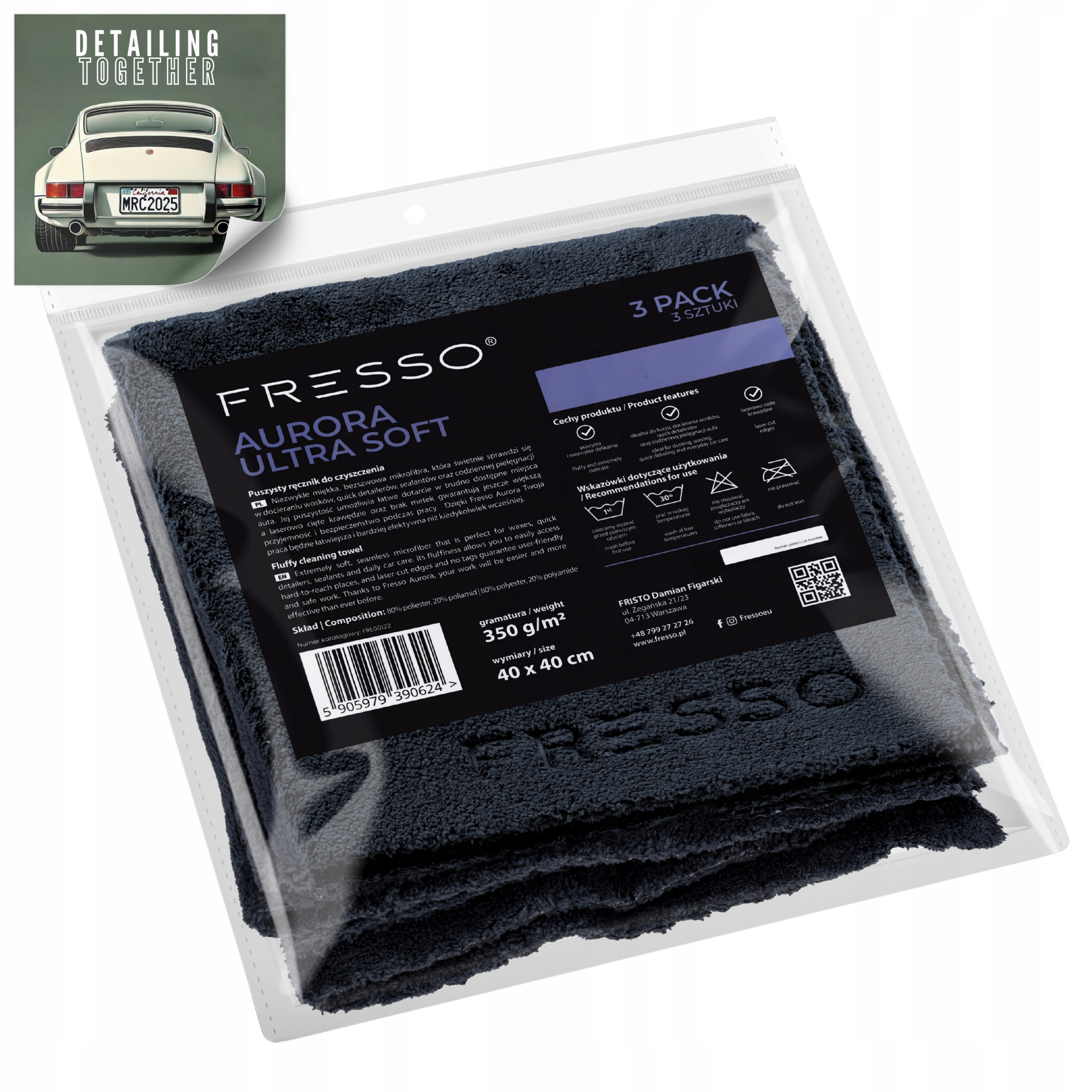 Ręcznik Z Mikrofibry Fresso Aurora Ultra Mikrofibra Do Auta 40x40 cm 3-Pack