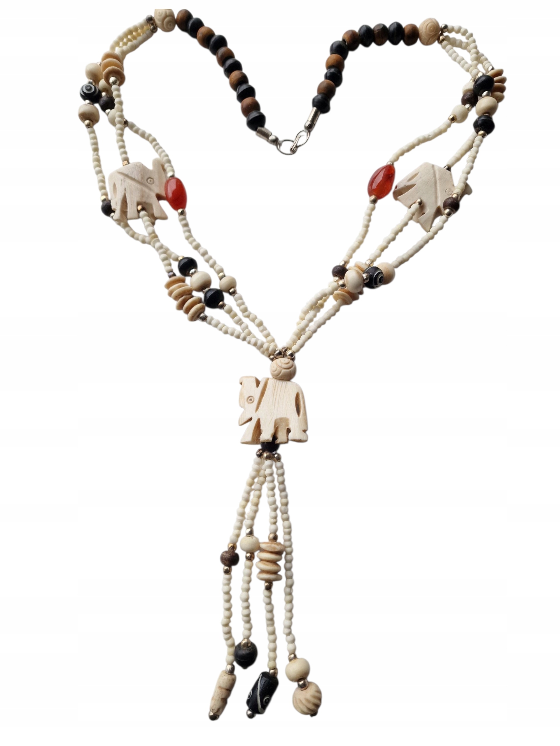 Vintage Karneolový Náhrdelník S Kostmi A Indickými Slony, Naštěstí Dobrá Nálada