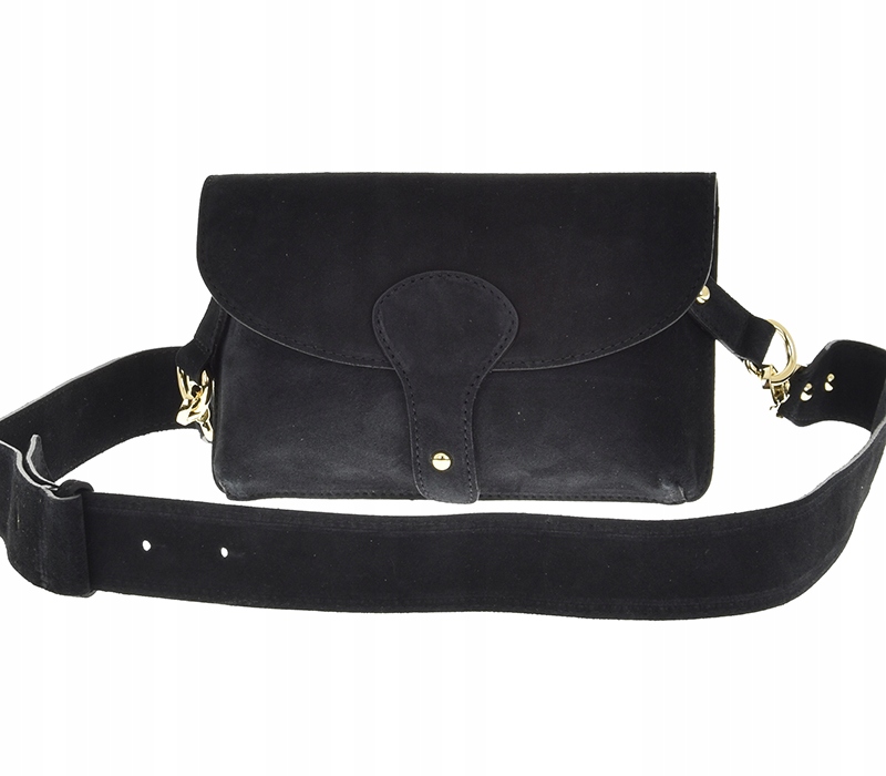 Kabelka sáček ledvinka Vera Pelle semišová černá se zapínáním z přírodní kůže