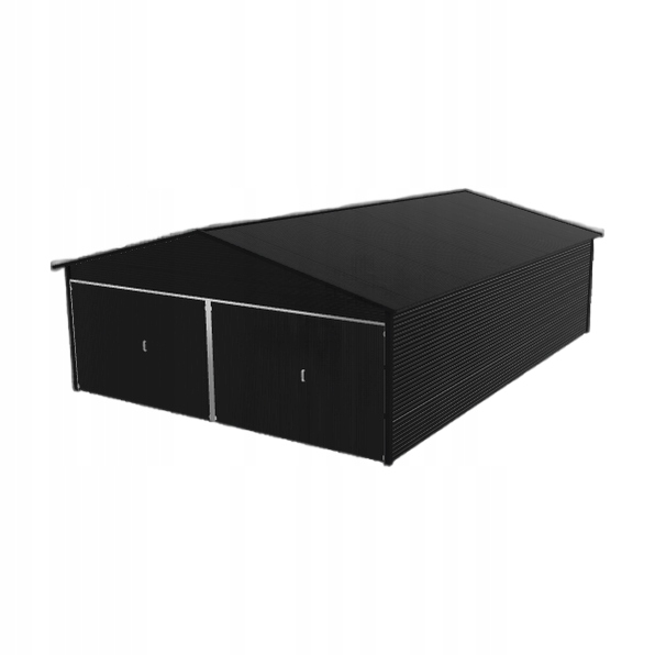 Plechová garáž 6x8.5 m dvoupolohová, dvoupolohová, černá