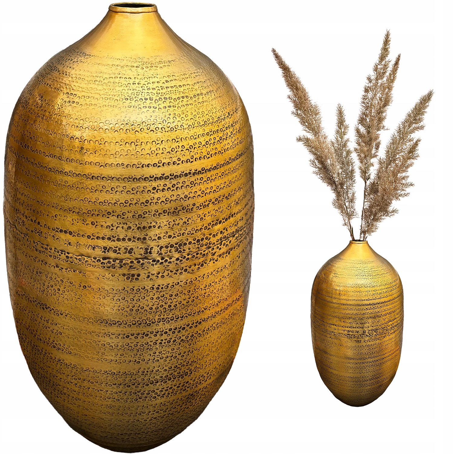 Vysoká Podlahová Váza 48 cm Zlatá Kovová velká loftová do obývacího pokoje ložnice