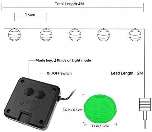 BAWOO Solarna Lampa LED 6m 30 Kolorowych Latarni Ogród Taras Wodoodporna — miniatura 6