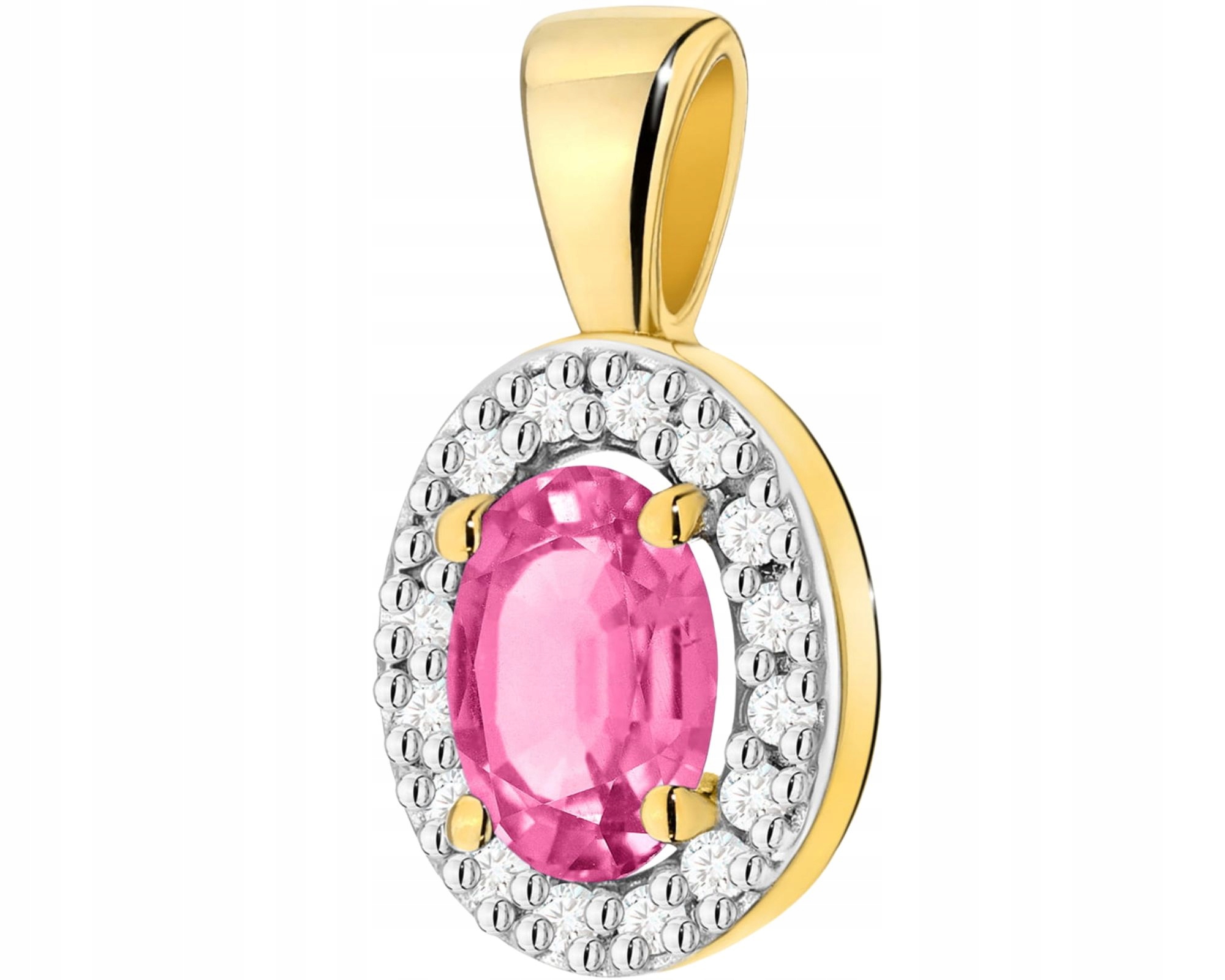 Zlatý Přívěsek S Růžovým Topazem A Diamanty Zlato 585 14K Dárek Gravírování