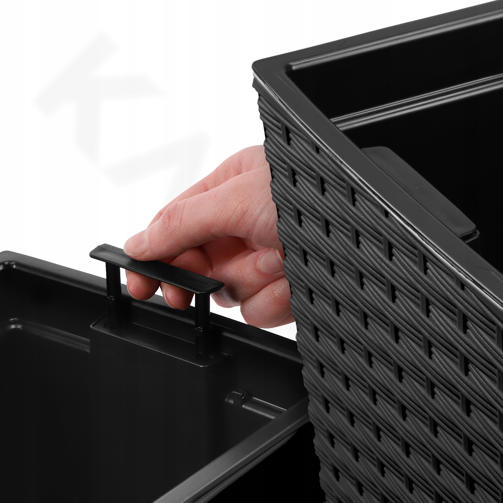 KWIETNIK DONICA + WKŁAD RATTAN CZARNA 19x56 cm Długość 56 cm