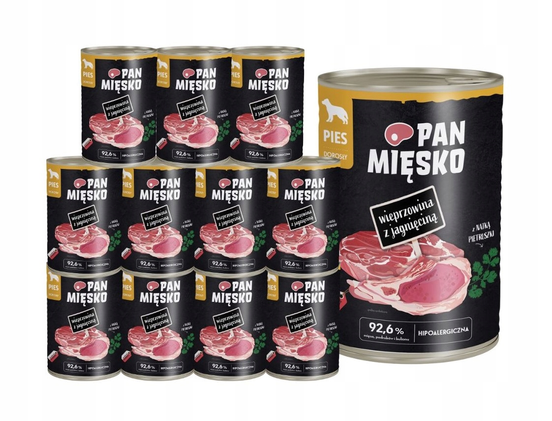 Levně Pan Mięsko Krmivo mokré pro psa Vepřové s jehněčím masem 12x400g