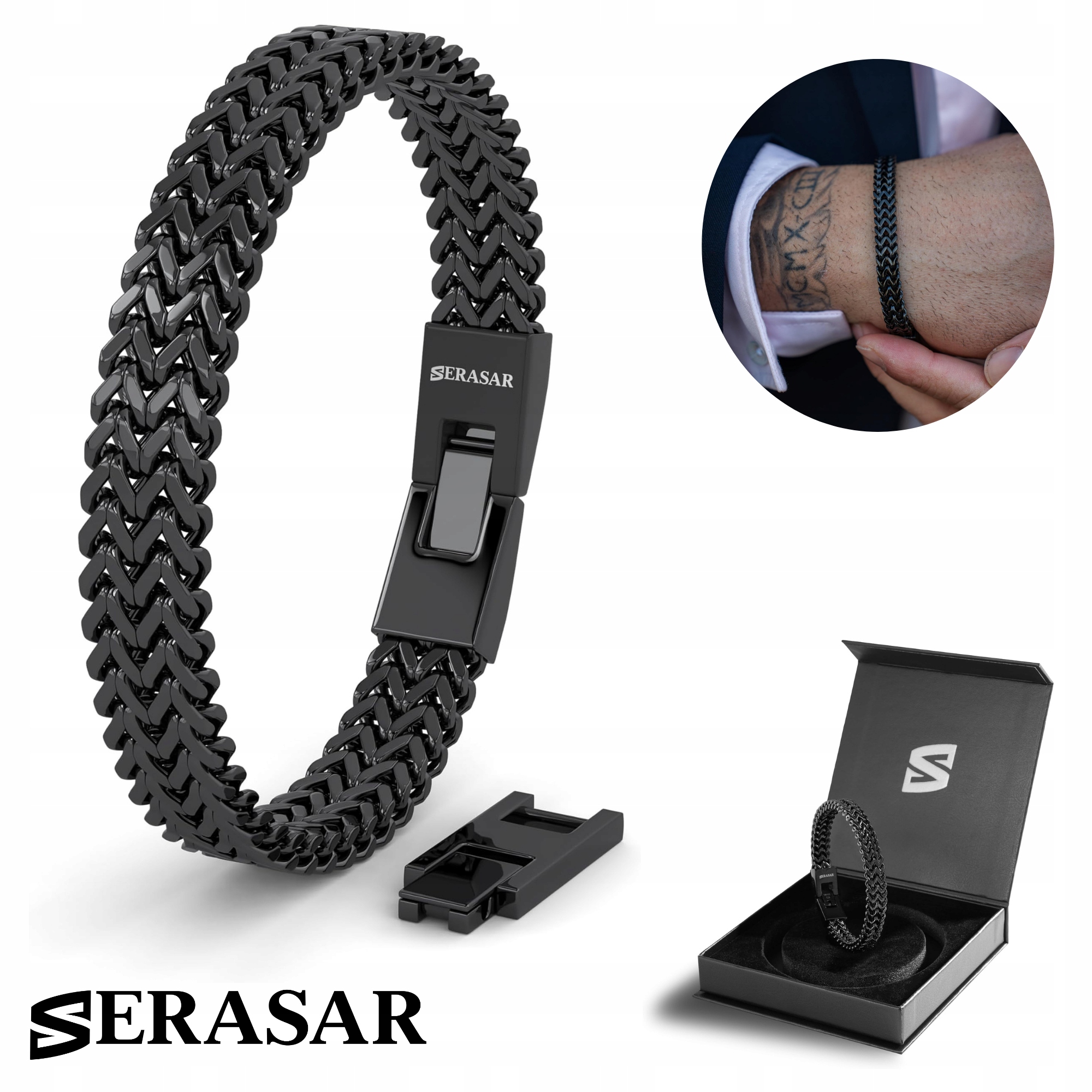 Pánský náramek z nerezové oceli Serasar [Franco] Černý 23cm