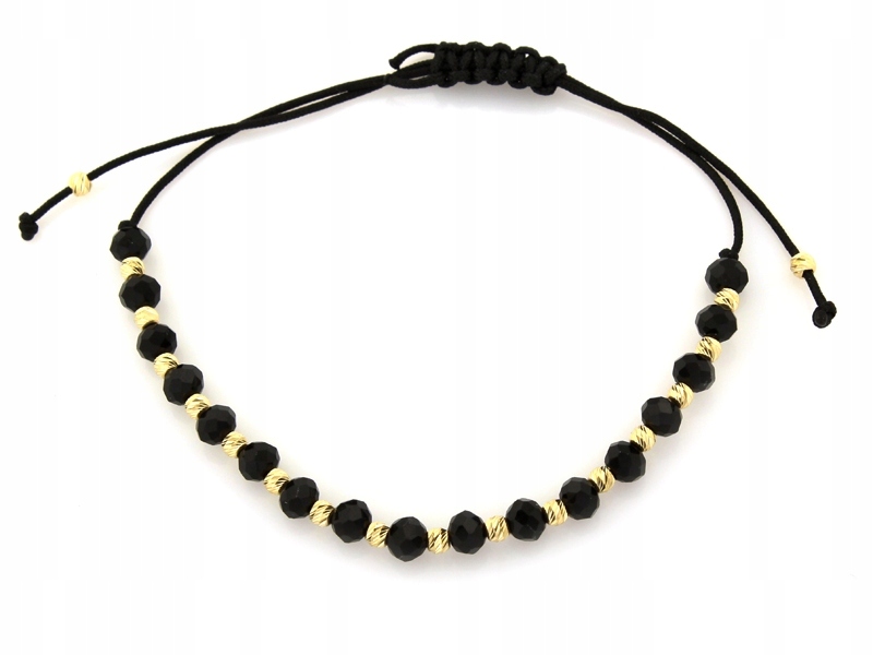 Náramky se zlatými 585 kuličkami a černými kameny na provázku vel.19